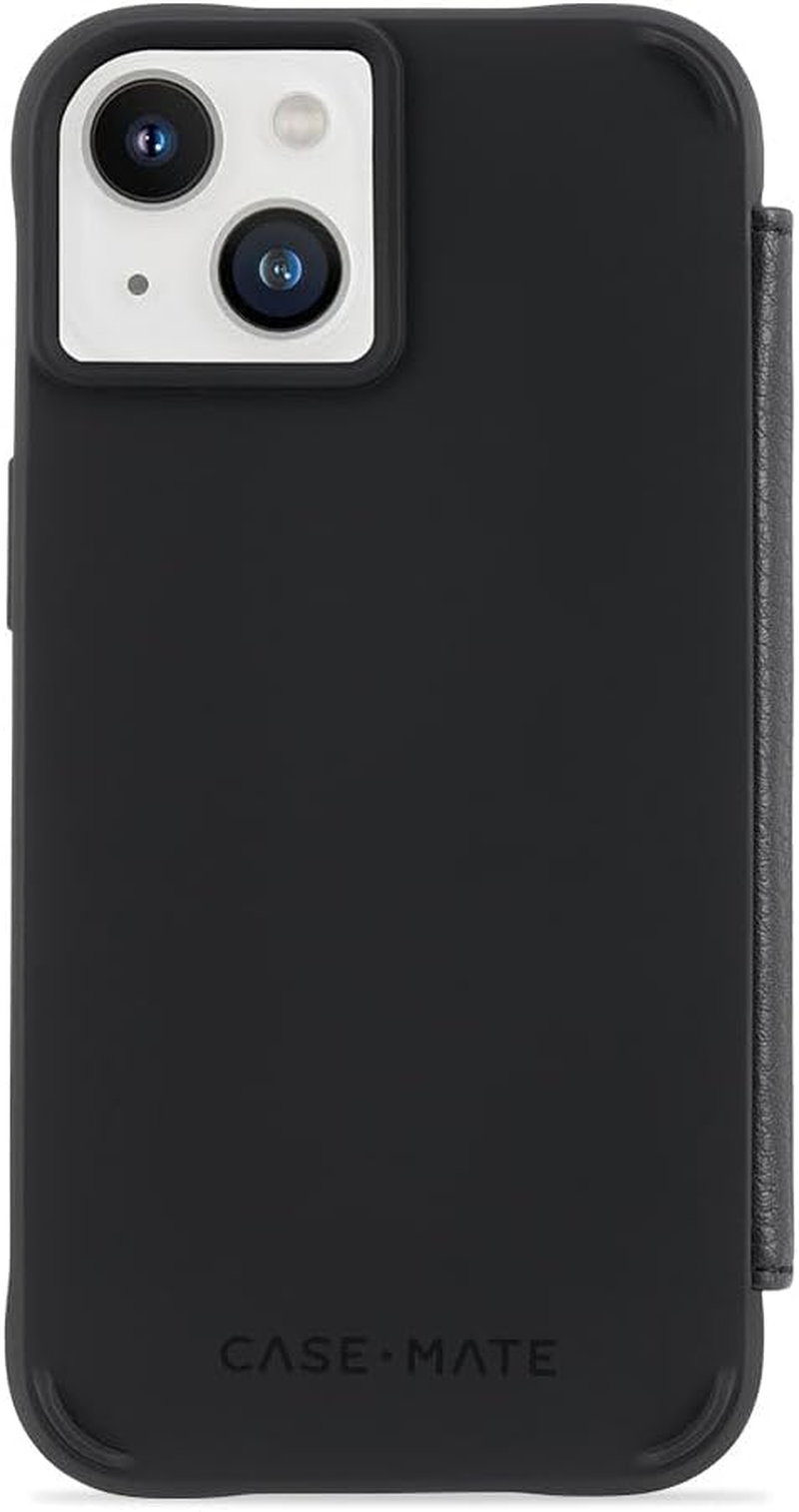 Case-Mate Wallet Folio Iphone 14 Case/Iphone 13 Case - Black [10Ft Drop Protection] [Compatible with Magsafe] Flip Folio Cover Made with Genuine Pebbled Leather, Landscape Phone Stand, Card Holder image number 2