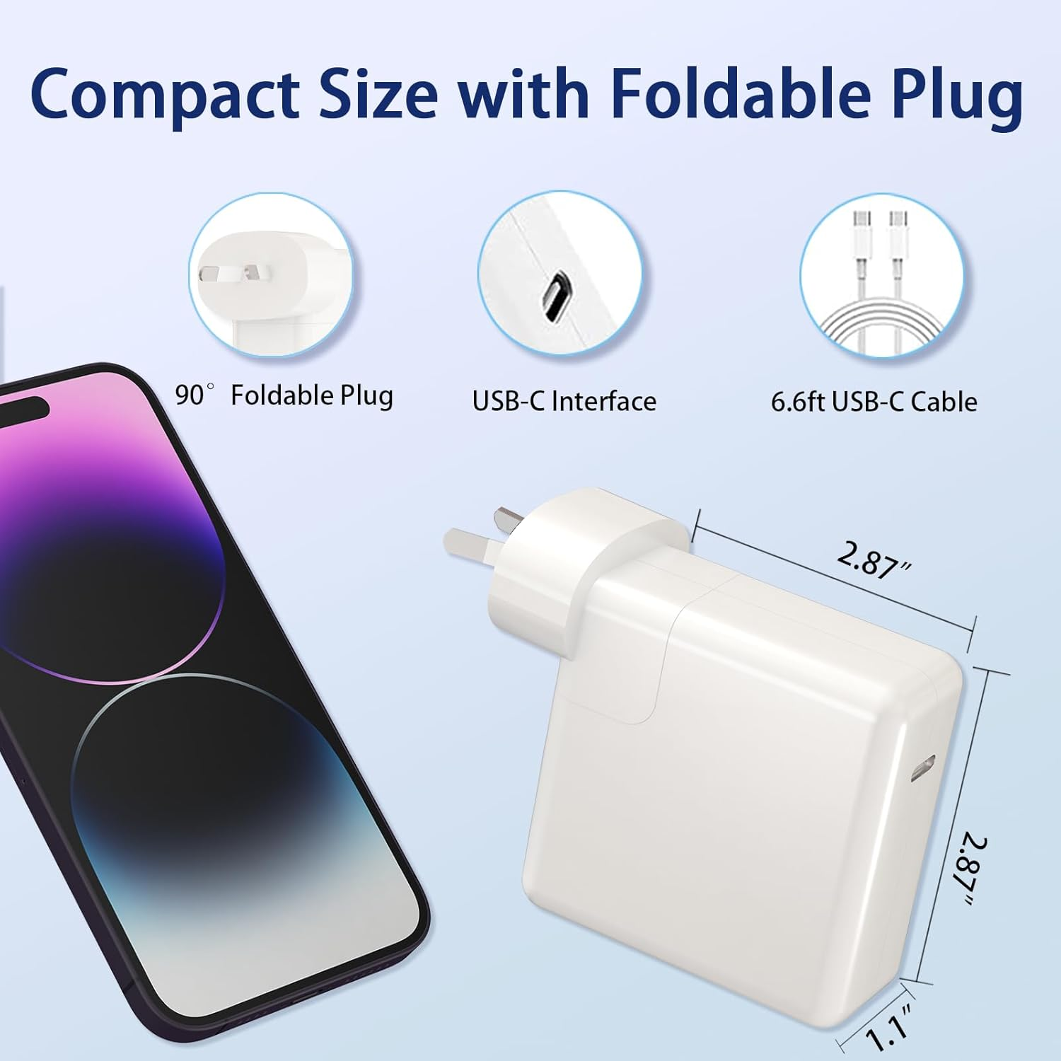 Mac Book Pro Charger,61W USB-C Power Adapter Charger for Macbook Pro 13 Inch/12 Inch/14 Inch Compatible with Macbook Air/I-Pad Pro/Type C Laptop,Included USB-C to USB-C Charger Cable(6.6Ft/2M) image number 4