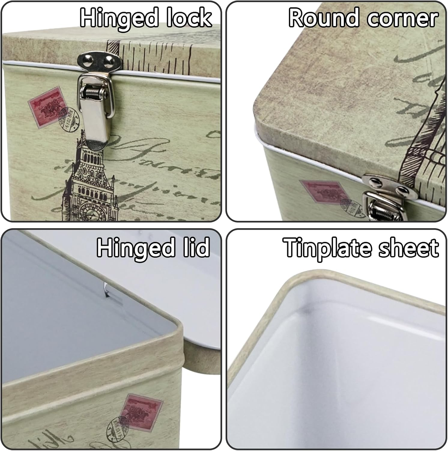 Dreamseden Tin Metal Keepsake Box Set of 2 - Small Storage Box with Lid 11.5&rsquo;&rsquo;L, Vintage Decorative Memory Case Gift Boxes for Keepsakes Letter Photos Seed Tea Coffee image number 4