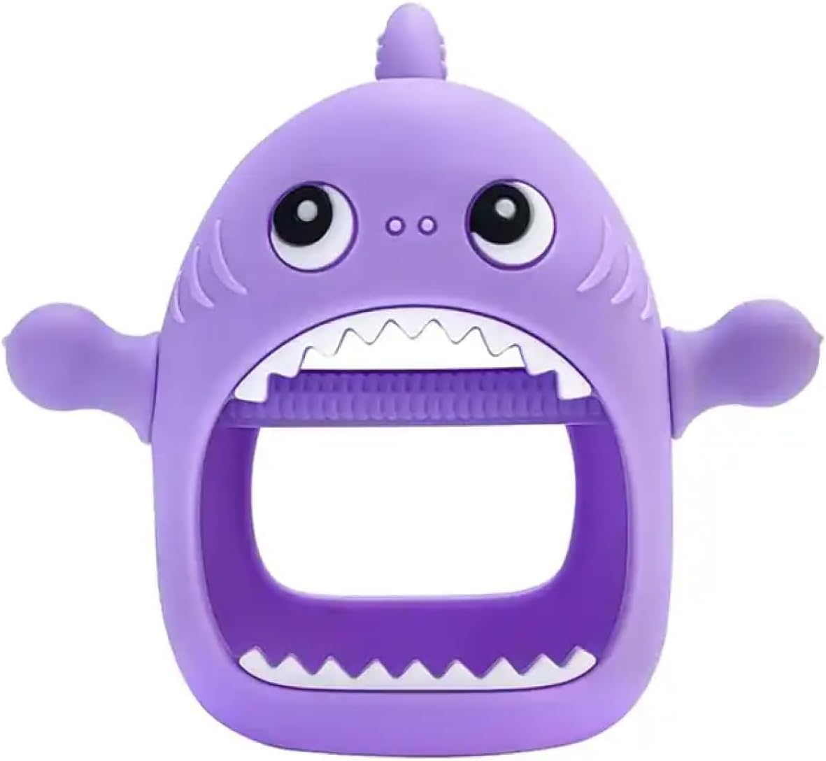 Cute Shark Teething Mitten Toy for Babies, Never Drop Silicone Baby Teether, Hand Pacifier for Babies to Suck and Chew, Toy for Teething Babies (Magenta Purple)