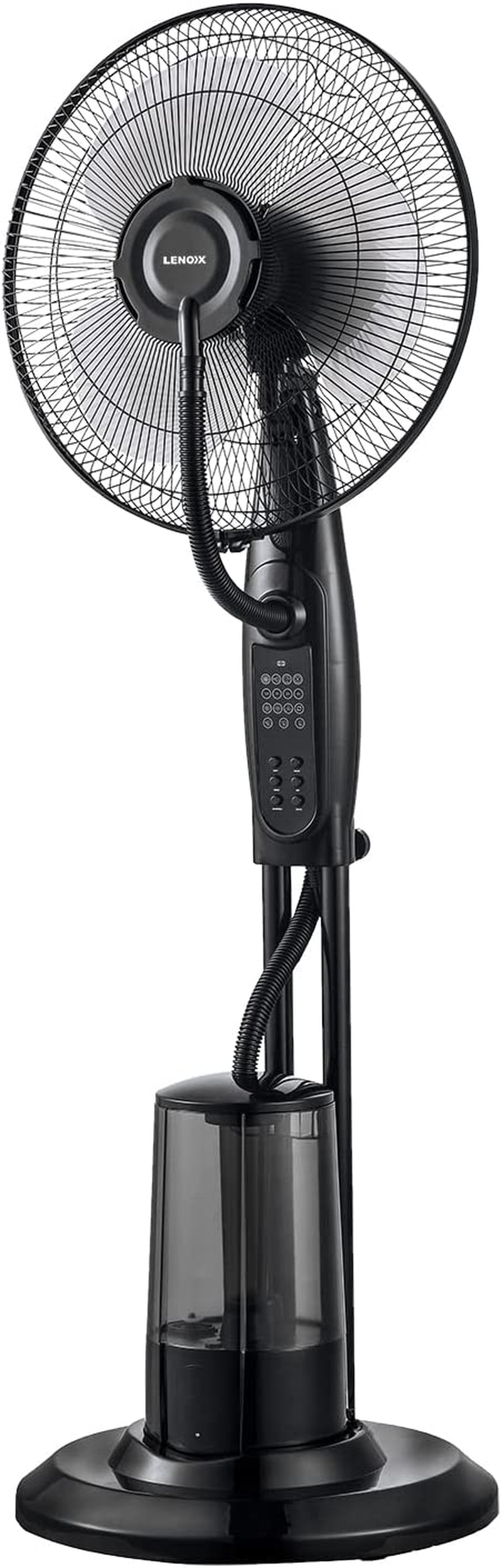 Lenoxx Misting Pedestal Fan - 3.2L Water Tank Capacity, Touch Panel, Full Remote Control - 3-Speed Fan & 3-Wind Modes with Timer Control - Freestanding Cool Mist Fan for Home & Office - 1.2M, Black