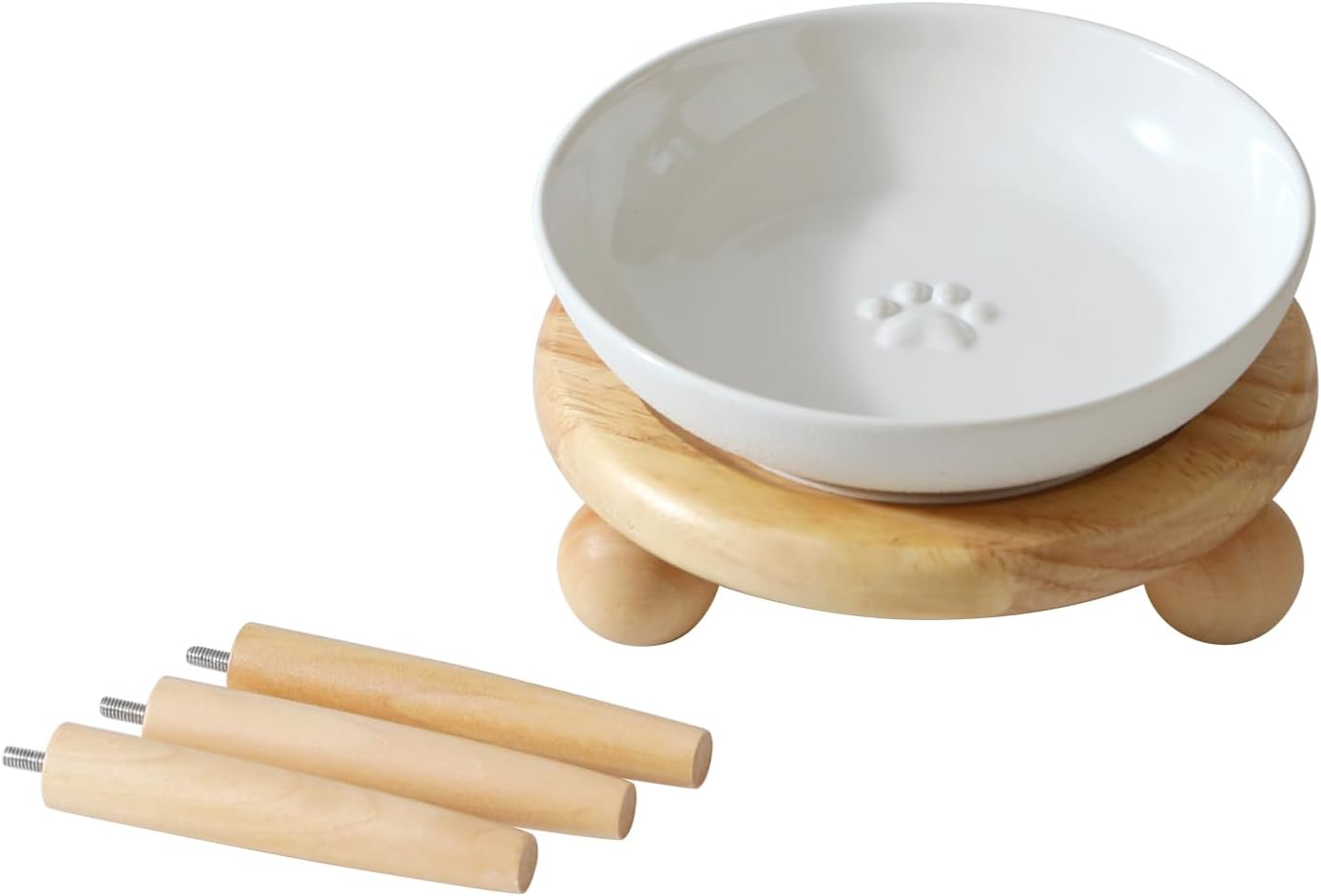 Havniva Raised Ceramics Wide Whisker Friendly Cat Dishes, Food& Water Bowl with 2 Style Stand Adjustable Anti-Choking Raised Pet Bowl Set, anti Whisker Fatigue(2Dish+2Shallow Dish+Stand, White