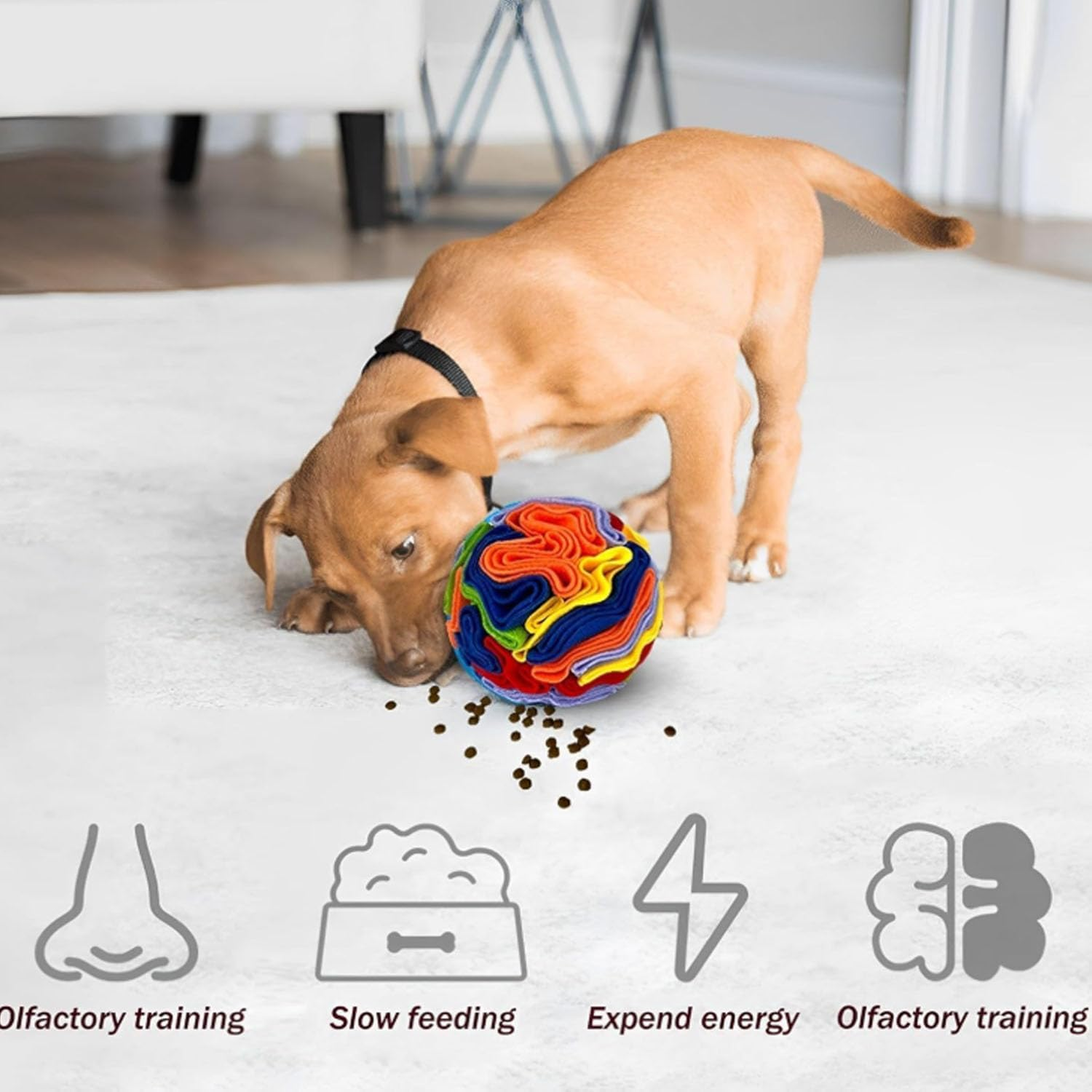 &zwnj;Snuffle Ball Dog Toy, Mental Stimulation & Anxiety Relief Washable Cloth Sniffle Ball for Small Medium Large Breed Dogs (Colorful) image number 4