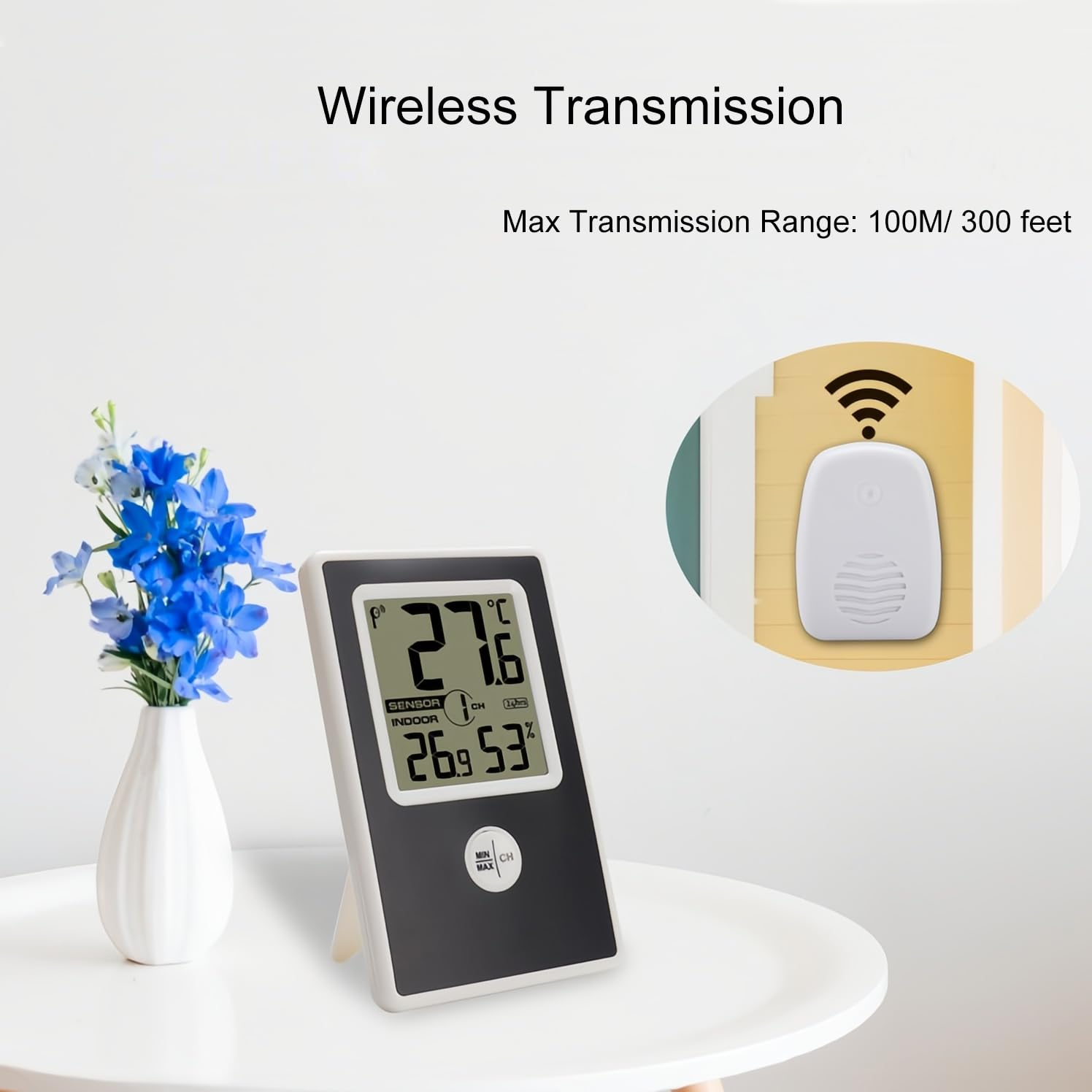 Lancoon Indoor Outdoor Thermometer Hygrometer with Wireless Sensor Digital LCD Temperature Humidity Monitor Max/Min Easy to Read Battery for Office Garden Greenhouse