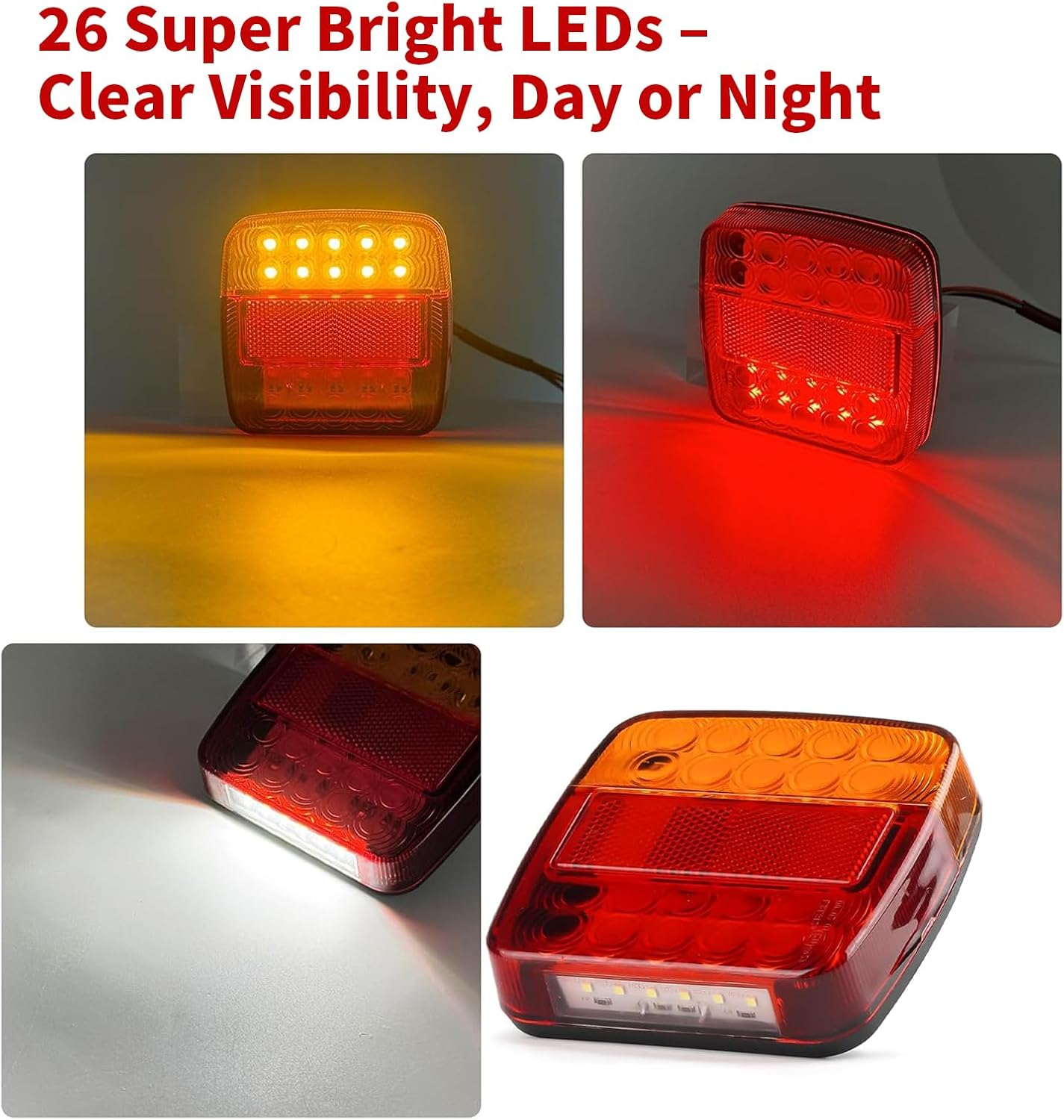 2Pcs 12V 26LED Trailer Lights Kit &ndash; Waterproof Stop/Tail/Turn Signal Lights for Truck, Boat, Caravan & RV &ndash; Durable, Bright & Safe Night Driving image number 5