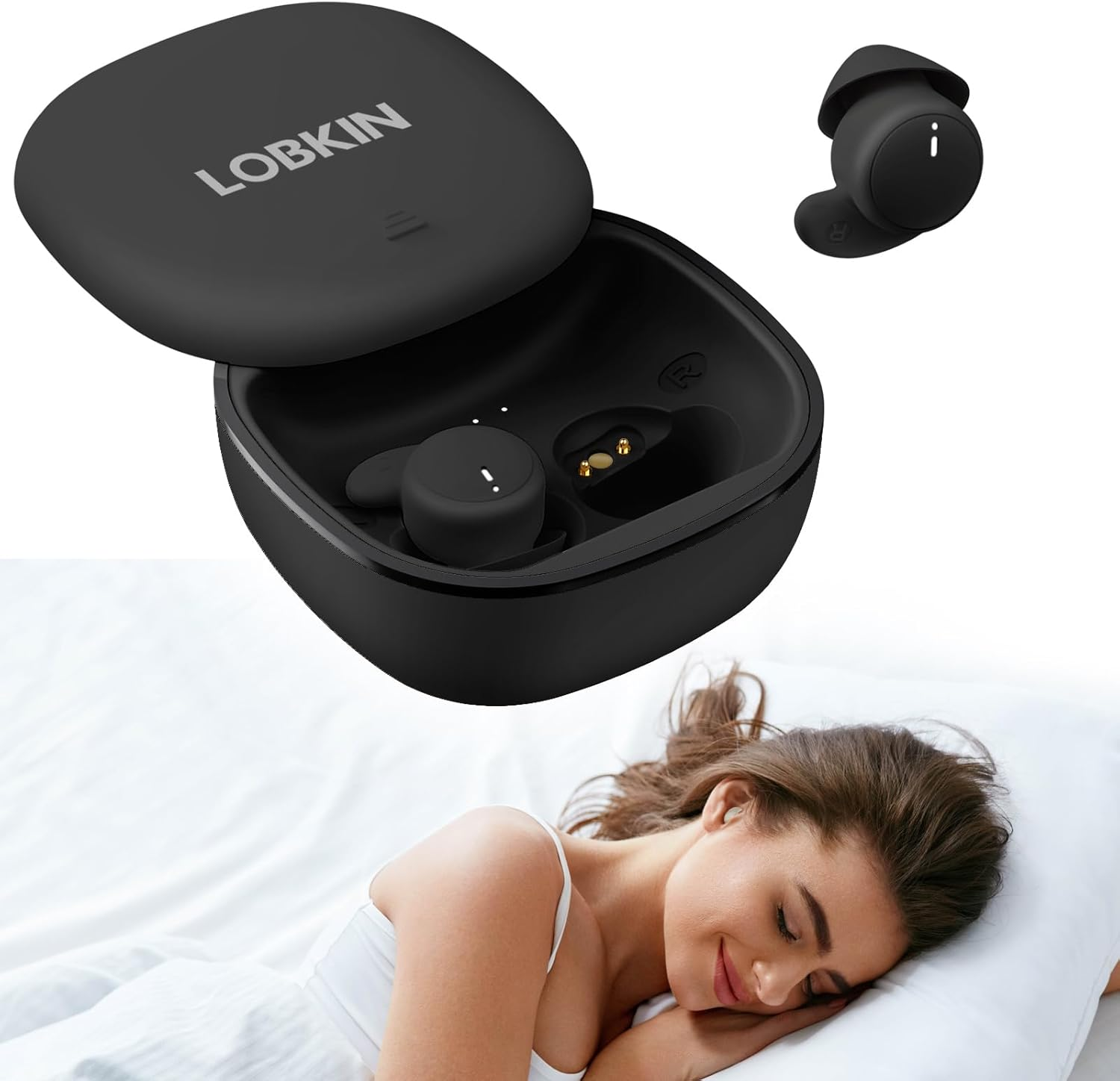 LOBKIN Sleep Earbuds,Wireless Bluetooth 5.4 Noise Blocking Sleeping Headphones,Sleep Earphones for Side Sleepers in Ear Soft Mini Invisible Buds Comfort Fit for Sleeping Working
