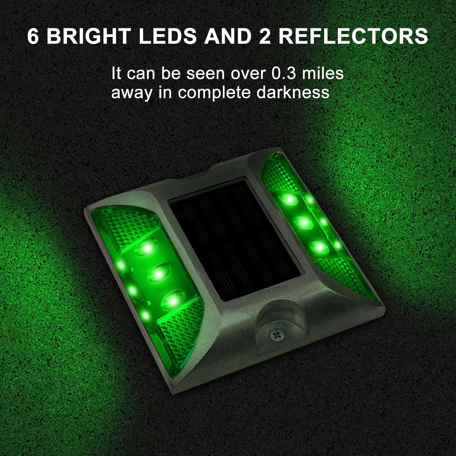 Aolyty Solar Driveway Dock Lights, IP68 Waterproof Deck Lights Outdoor, Warning Step Reflective Road Marker for Sidewalk Stair Garden Pathway Walkway (Green, 2 Pack)