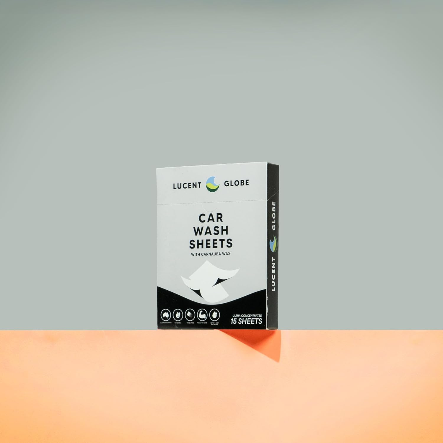 Lucent Globe Car Wash Sheets &ndash; Makes a Liquid. Eco-Friendly, Plastic-Free & Ph Neutral Car Soap | Ultra-Concentrated Biodegradable Wash with Carnauba Wax | No Dyes or Toxic Chemicals (15 Sheets) image number 1