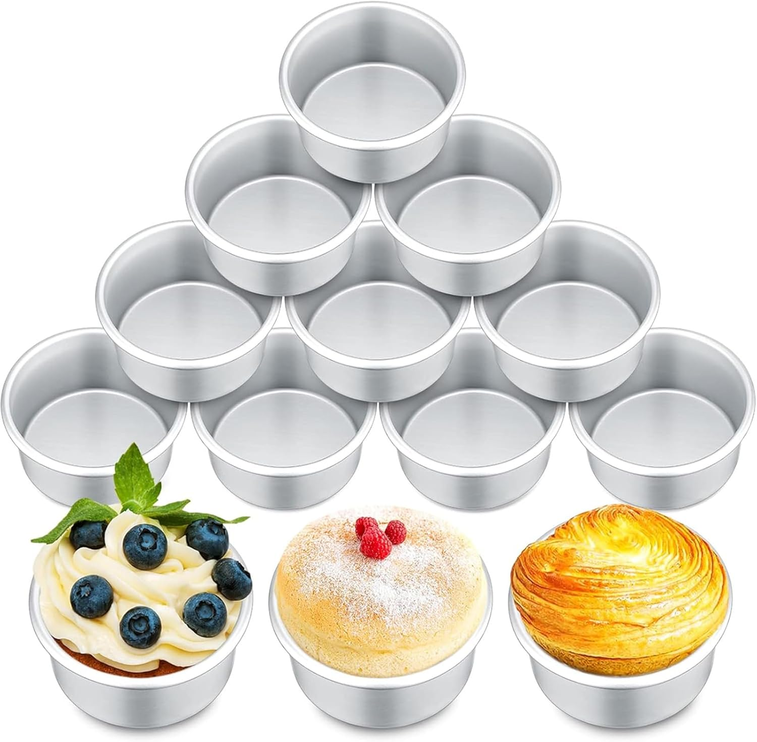 Goyuhome 8Pcs Aluminum Nonstick Baking Moulds Set for Cake Pops, Pudding, Cupcakes & Muffins Reusable round Bakeware image number 3