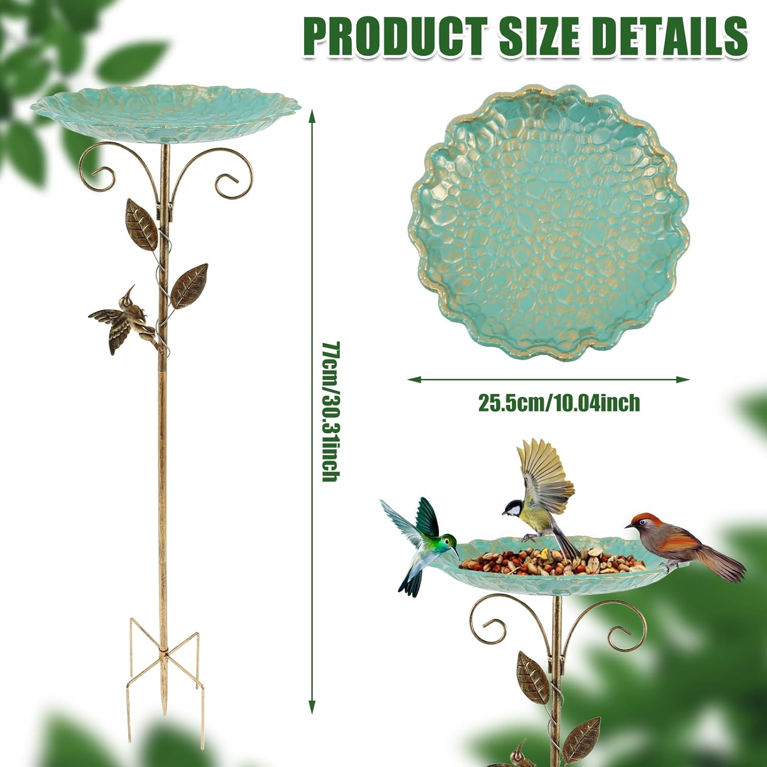 1Set Decorative Metal Bird Bath, Easy Maintenance Vintage Freestanding Birdbaths and Supports for Garden Patio Yard Lawn Decor 77X25.5X25.5Cm image number 2