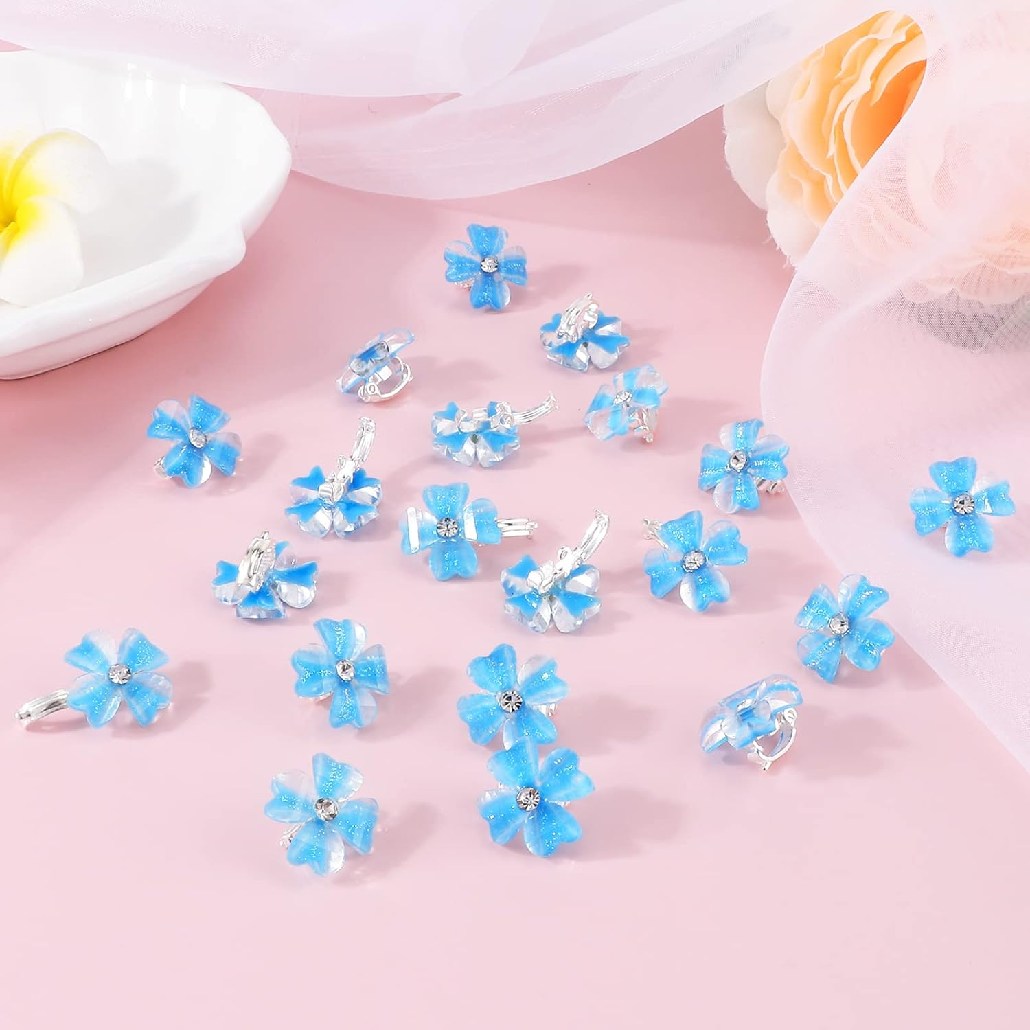 YISSION 20Pcs Mini Blue Flower Hair Clips with Rhinestone Cute Hair Pins Decorative Hair Clips Wedding Hair Barrettes Bridal Hair Accessories for Girls Women - Blue image number 2