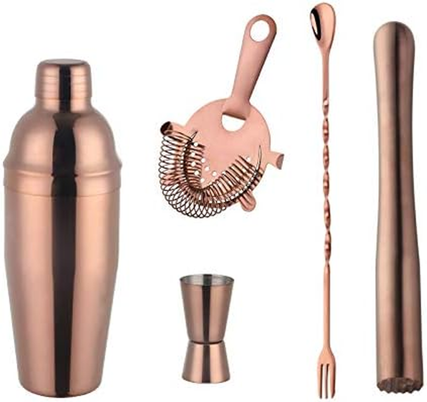 Buyerstar Bar Set 5-Piece Mixology Bartender Kit - Cocktail Shaker Set Bar Tool Set for Home and Professional Bartending - Martini Shaker and Drink Mixing Bar Tools - Cocktail Kit (Rose GPLD) - No.0 image number 5