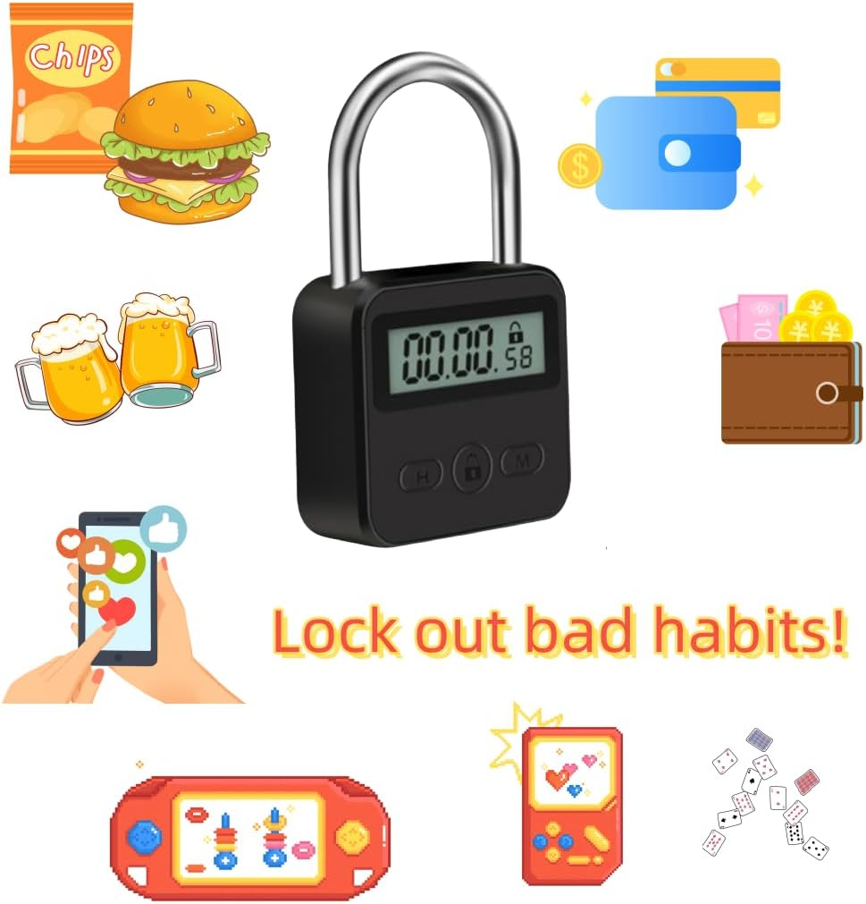 Metal Timer Lock - Electronic Time Padlock with LCD Display - USB Rechargeable (Black) image number 5