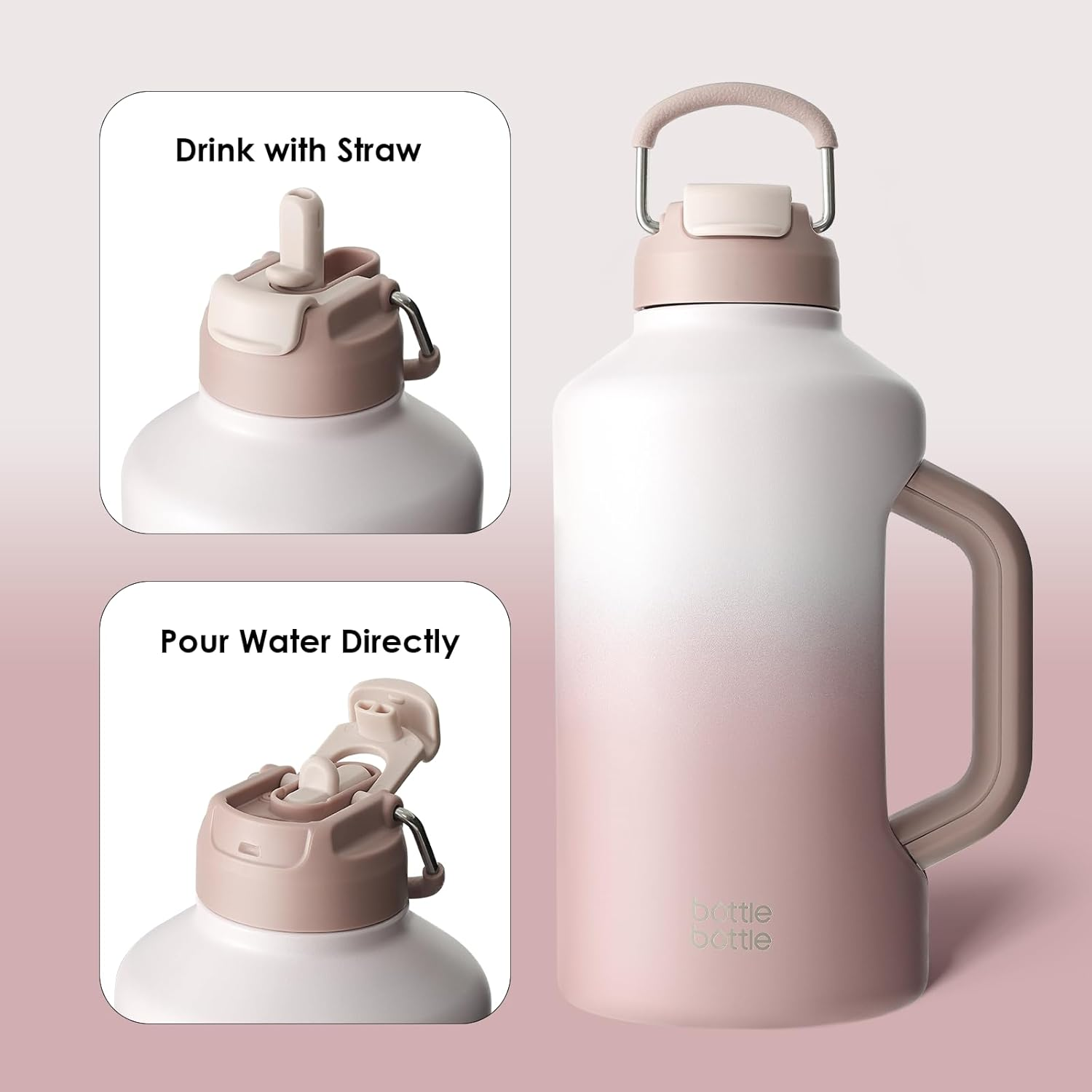 Bottle Bottle Insulated Water Bottle 64 Oz with Straw and Dual-Use Lid Stainless Steel Water Bottle with Handle Vacuum Stainless Steel Jug for Workout and Sports Pink Gradient image number 0