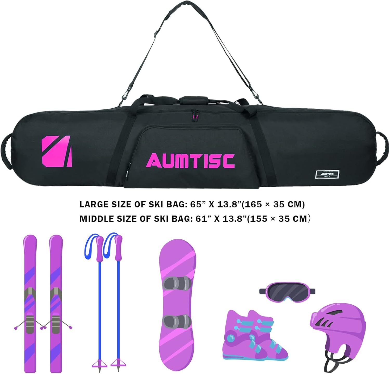 AUMTISC Padded Snowboard Bag for Air Travel, Snowboard Travel Bags for Flying with Gear Pockets, Available Length in 155Cm | 165Cm | Ajustblae 156-181Cm image number 3