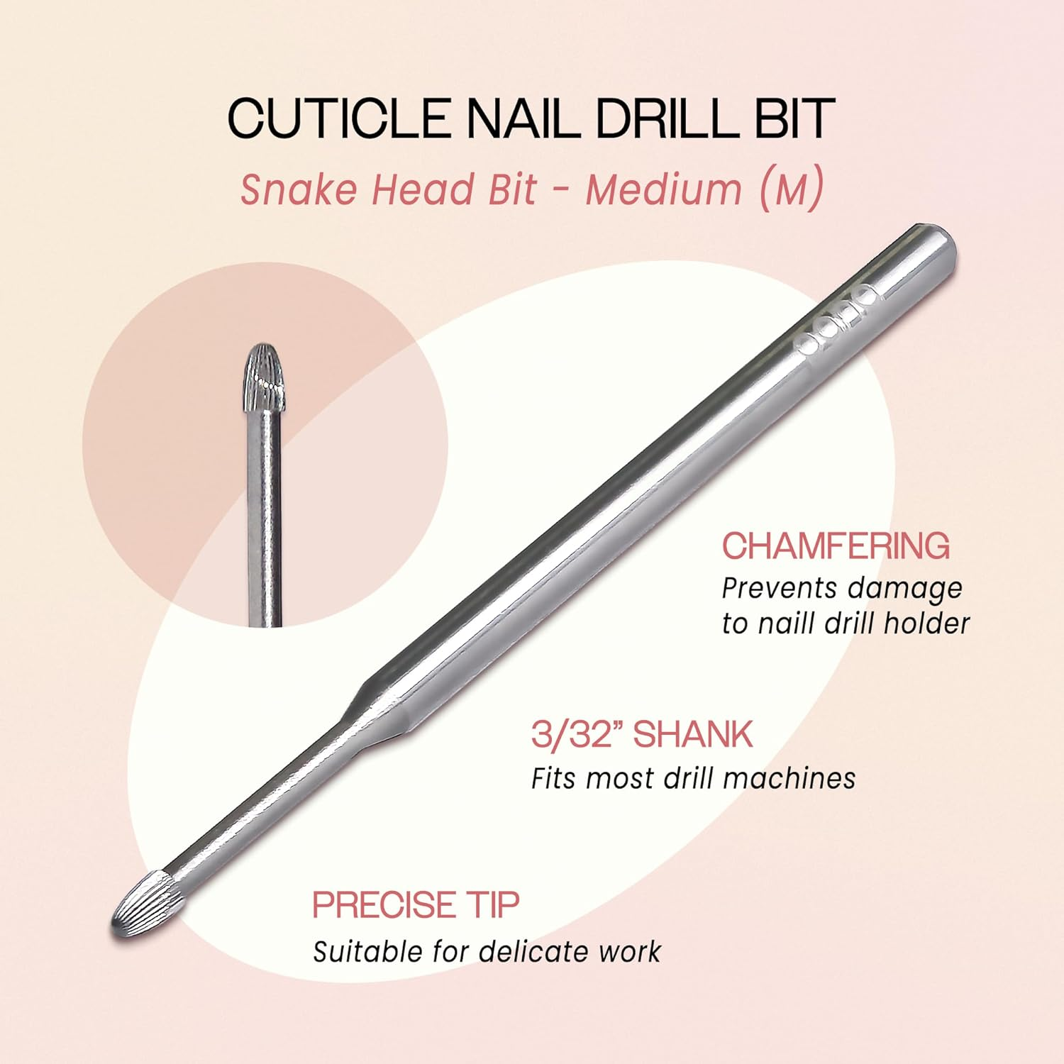 0.2Cm Cuticle Clean Safety Nail Carbide Bit - Silver Colour (Grit: Medium - M) for Electric . Drill Machine image number 3