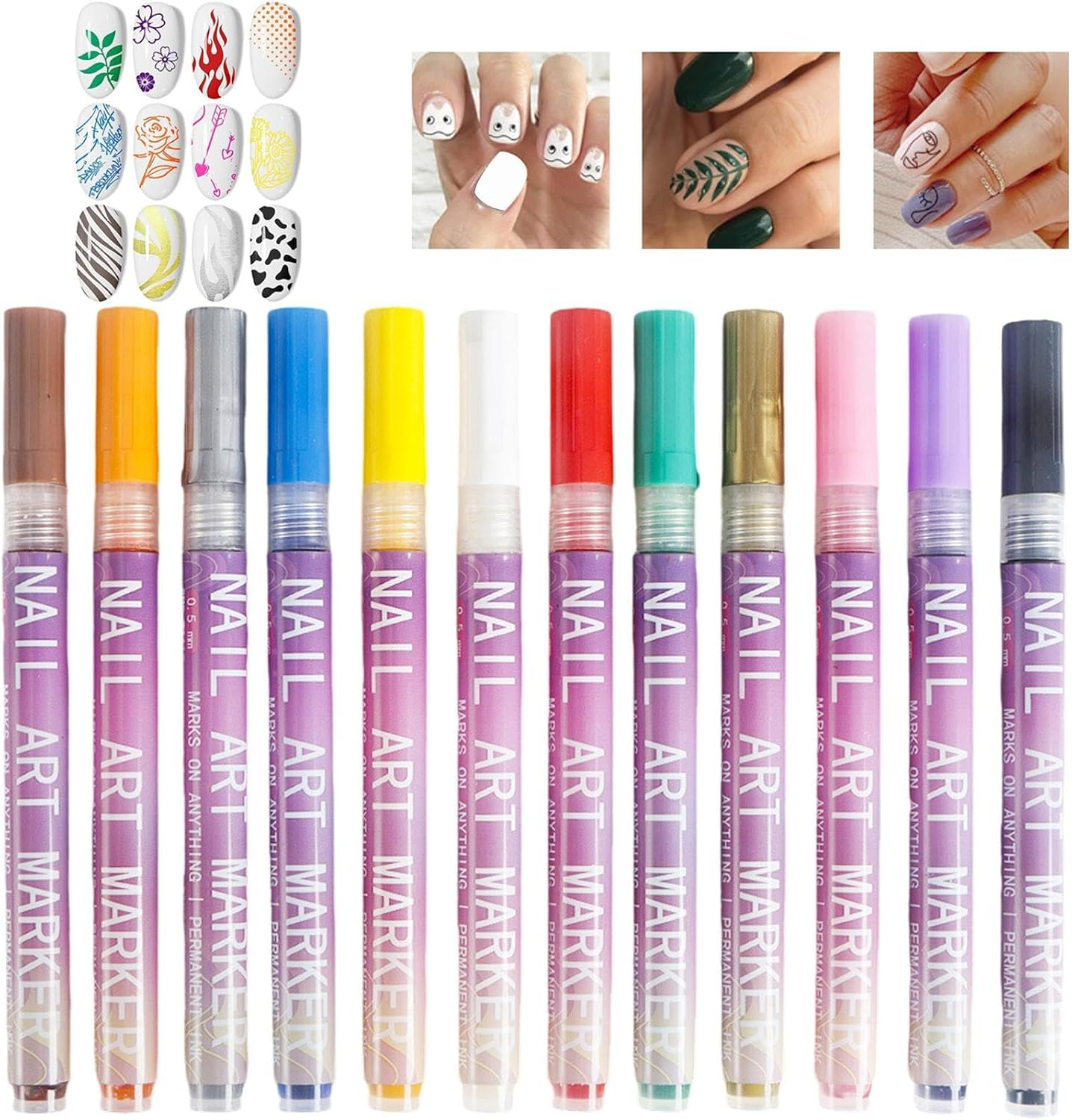 Nail Drawing Pen,12 Colors Waterproof Manicure Art Painting Polish Kit | Manicure Tools Nail Design Kit for Professionals, Beginners, Women, Girls