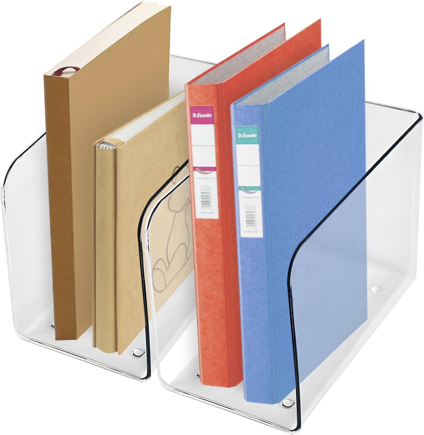 Acrylic Desk Organizer Book Holder Set, 2 Pack Vertical File Organizer for Office, Home Supplies Organization, Space-Saving Desktop Storage System image number 3