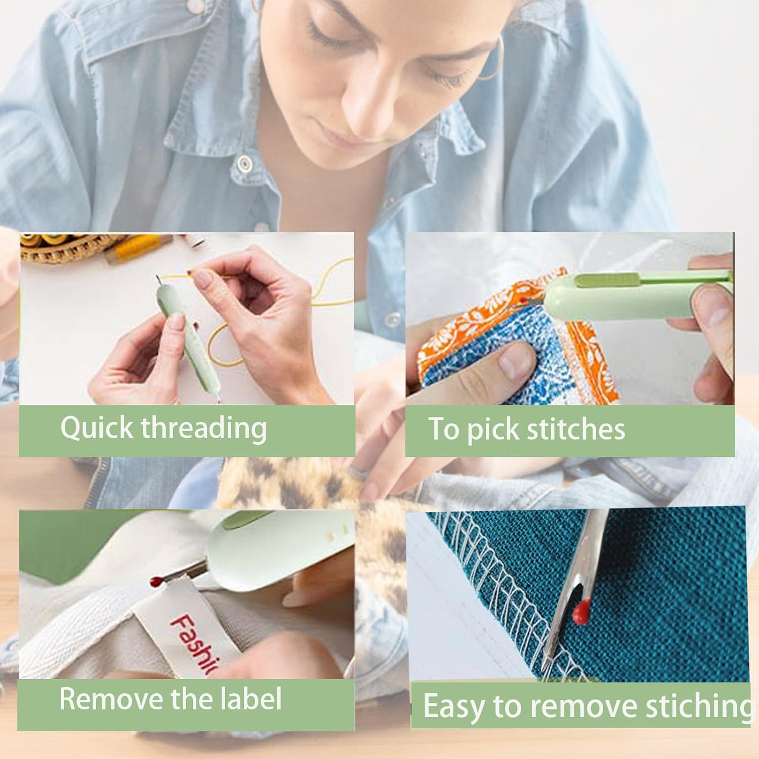 Rookii 2 in 1 Needle Threaders and Seam Ripper.2025 New Quick Plug-In Needle Threaders Seam Rippers for Sewing, Needle Threading and Seam Remover Sewing Seam Ripper Tools Sewing Supplies (Green) image number 6