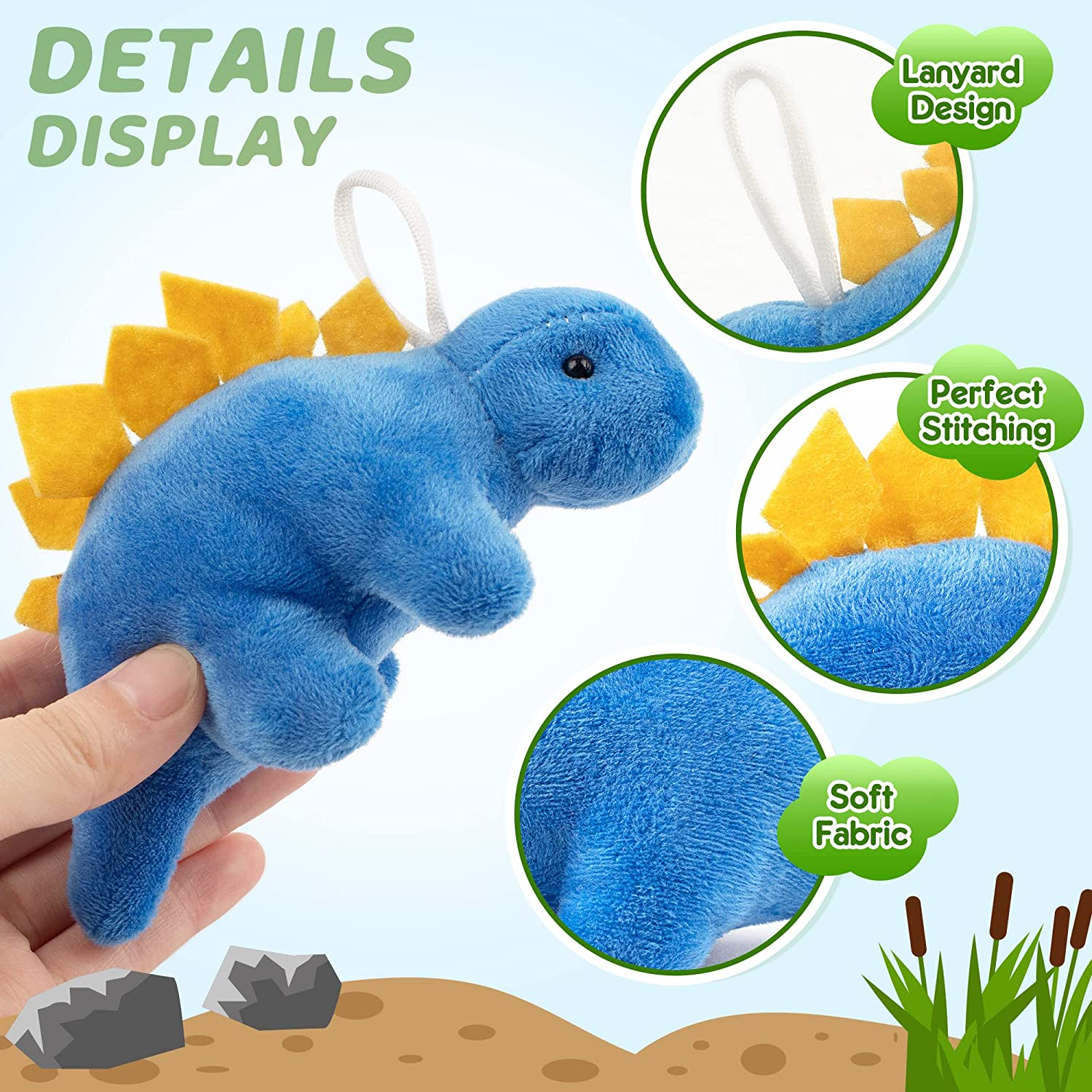 Mocoosy 12 Pack Dinosaur Plush Set, Mini Dinosaur Stuffed Animals Bulk for Kids, Dinosaur Plush Party Favors, Dino Plush Keychain for Girls Boys Dinosaur Birthday Party Favor Supplies image number 4