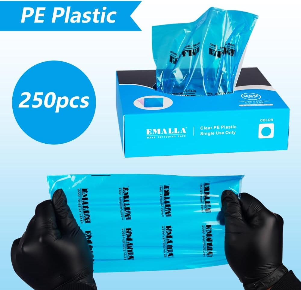 Emalla 250Pcs Tattoo Wash Bottle Bags Blue Squeeze Bottle Bag 9.8In X 5.9In Waterproof Cover for Tattoo Supply Machine Cleaning Kit image number 3