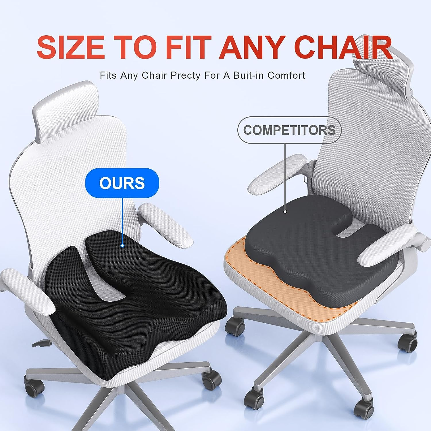 Benazcap with Extra Cover Memory Seat Cushion for Office Chair, Ergonomic Cushions Butt Pillow for Sciatica & Tailbone Pain Relief for Long Sitting for Gaming Chair and Car Seat image number 3