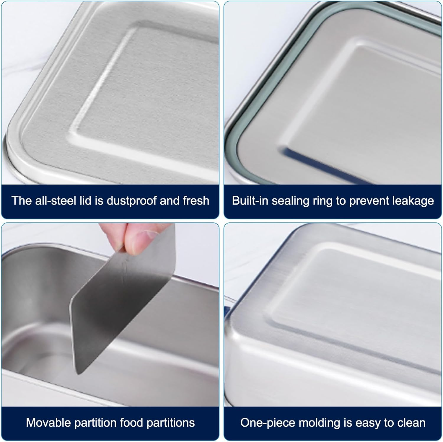 Stainless Steel Bento Lunch Box 1200ML, 3-Compartment Metal Lunch Box for Kids & Adults, Eco-Friendly Meal Prep Container with 45Ml Leak-Proof Dip Container image number 1