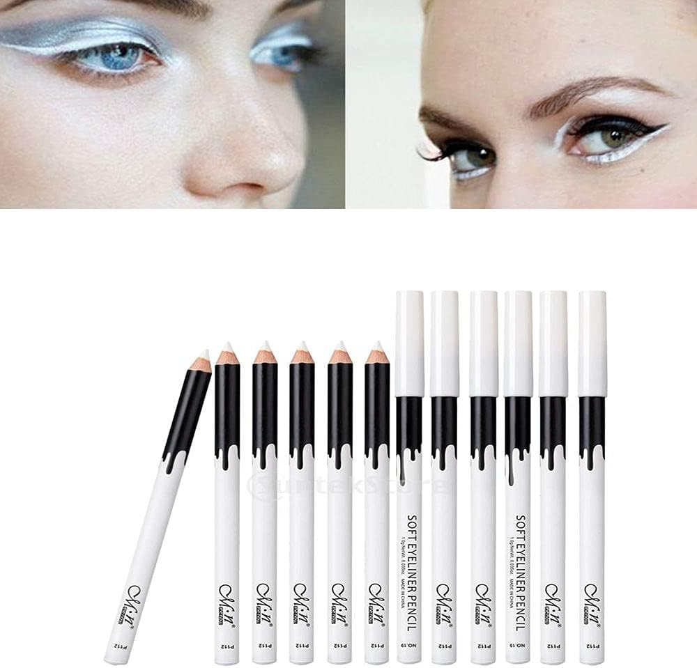 Prettyia Waterproof Multifunction Highlighter Pencil White Eyeliner Makeup Pen Beauty Cosmetics Tools, 12Pcs