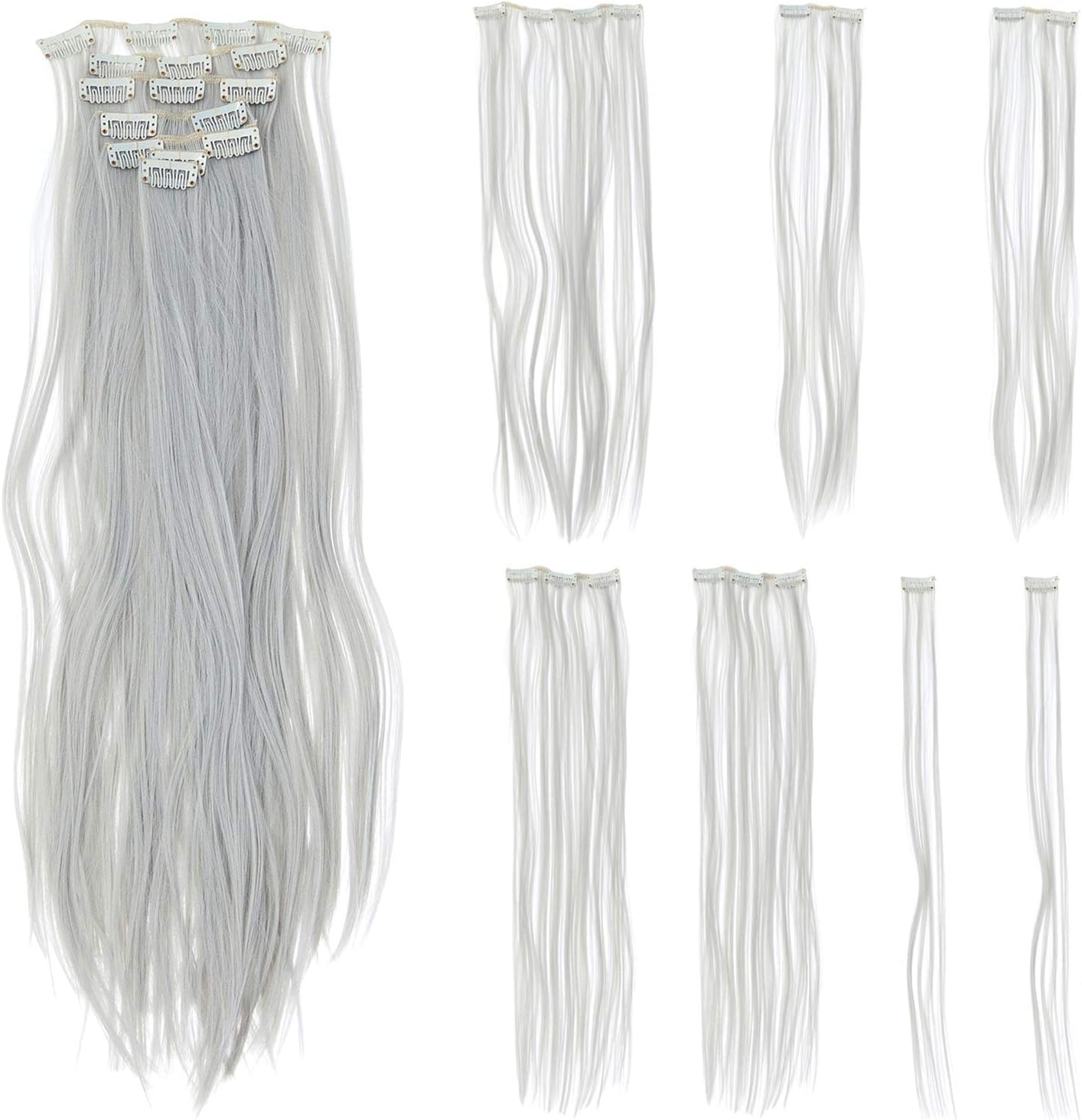 (1B-Off Black) - SWACC Women 60Cm Straight Full Head 7 Separate Pieces Heat Resistance Synthetic Hair Clip in Hair Extensions (1B-Off Black) image number 3