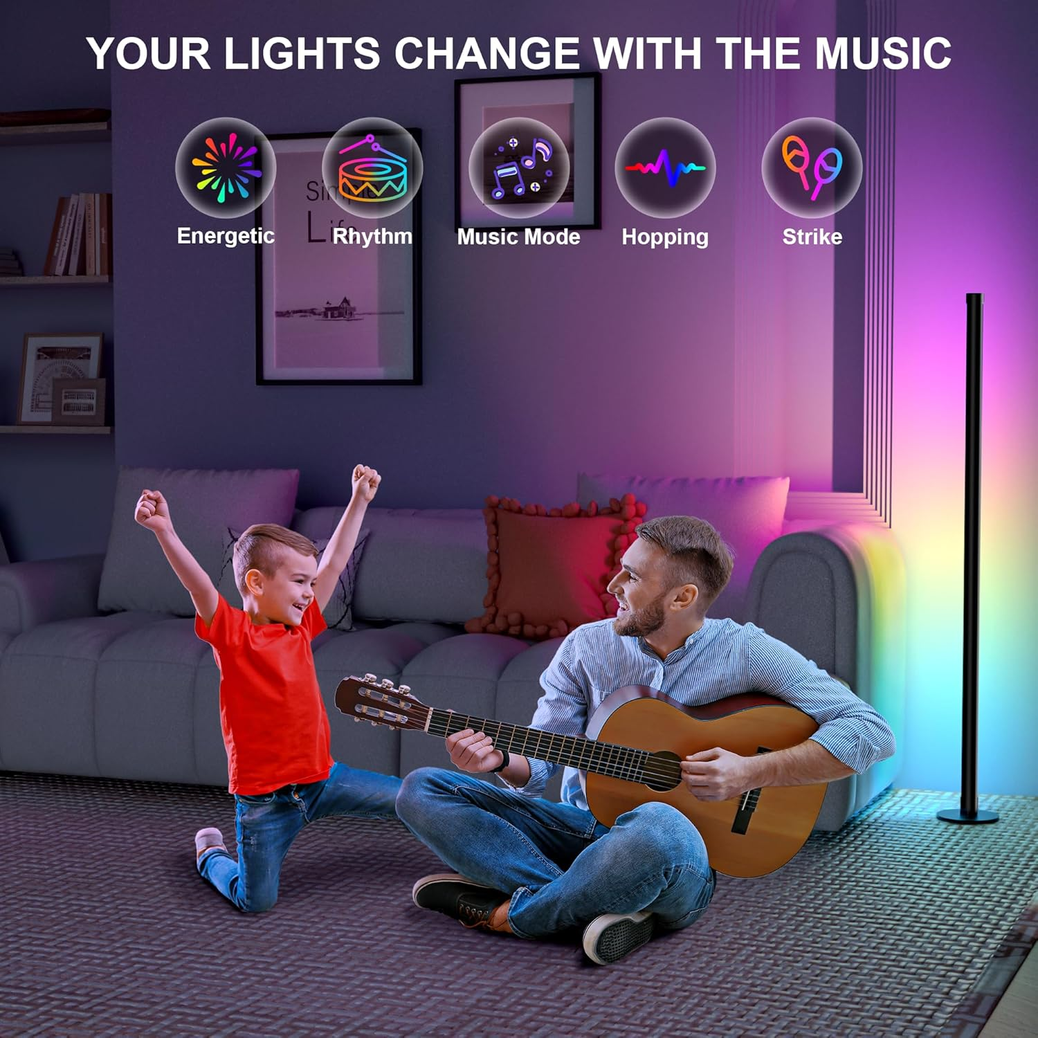 Cozylady 63&rdquo;RGB Floor Lamp, 160Cm LED Corner Lamp with Music Sync,16 Million DIY Colors, Timing, Dimmable Corner Light with App/Remote Control for Living Room Bedroom Gaming Room Decor image number 1