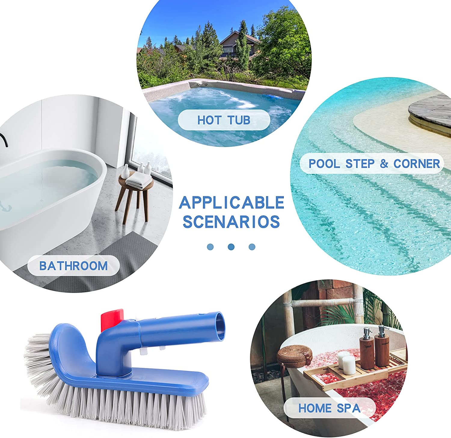 Sepetrel Pool Brush Head for Cleaning Pool Walls,Steps & Corners,Rotatable Hand Scrub Brushes,For Inground/Above Ground Swimming Pool,Spa, Bathroom, Hot Tub, Kitchen image number 5