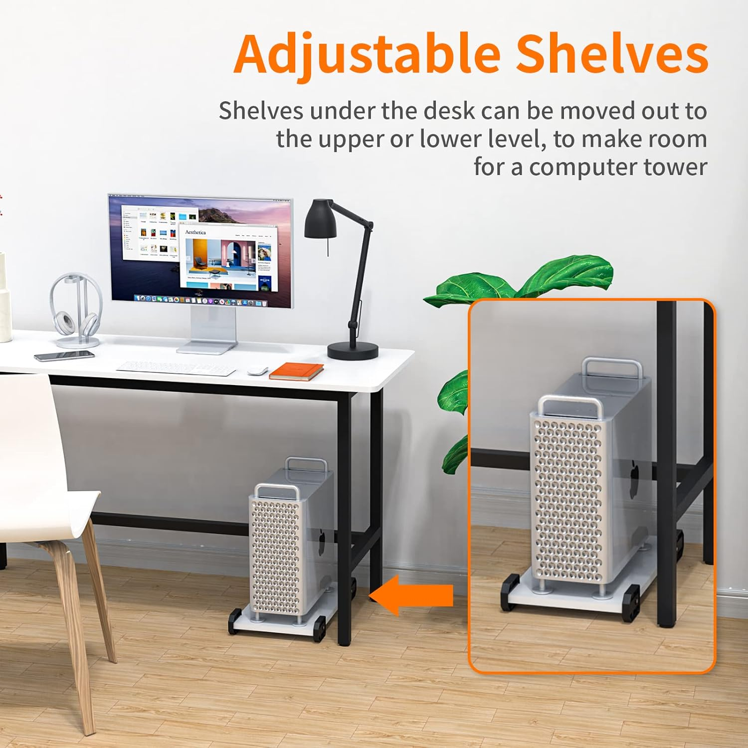 ADVWIN L Shaped Gaming Computer Desk 168Cm Wood Corner Desk with Tower Stand for Study Room Gaming Room Home Office Workstation White - Black, 130Cm image number 2