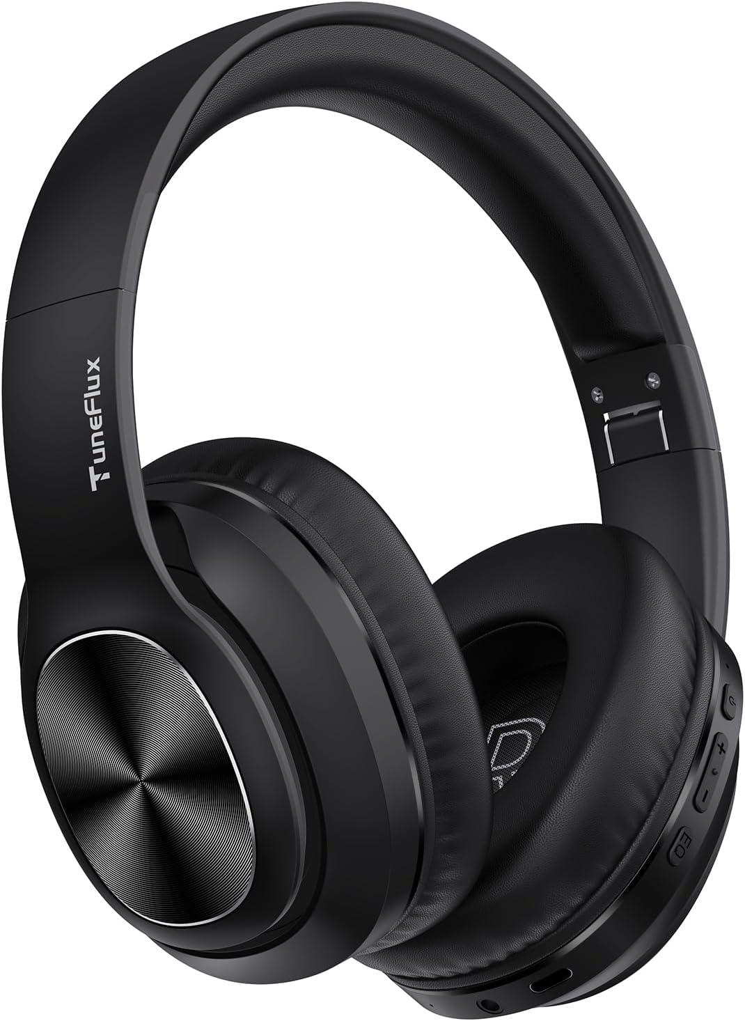 Tuneflux Bluetooth Headphones over Ear, 80 Hours Battery Life, Wireless Bluetooth Headphones with 3 EQ Modes, Hifi Stereo, Built-In Microphone, Foldable Wireless Headphones, Black