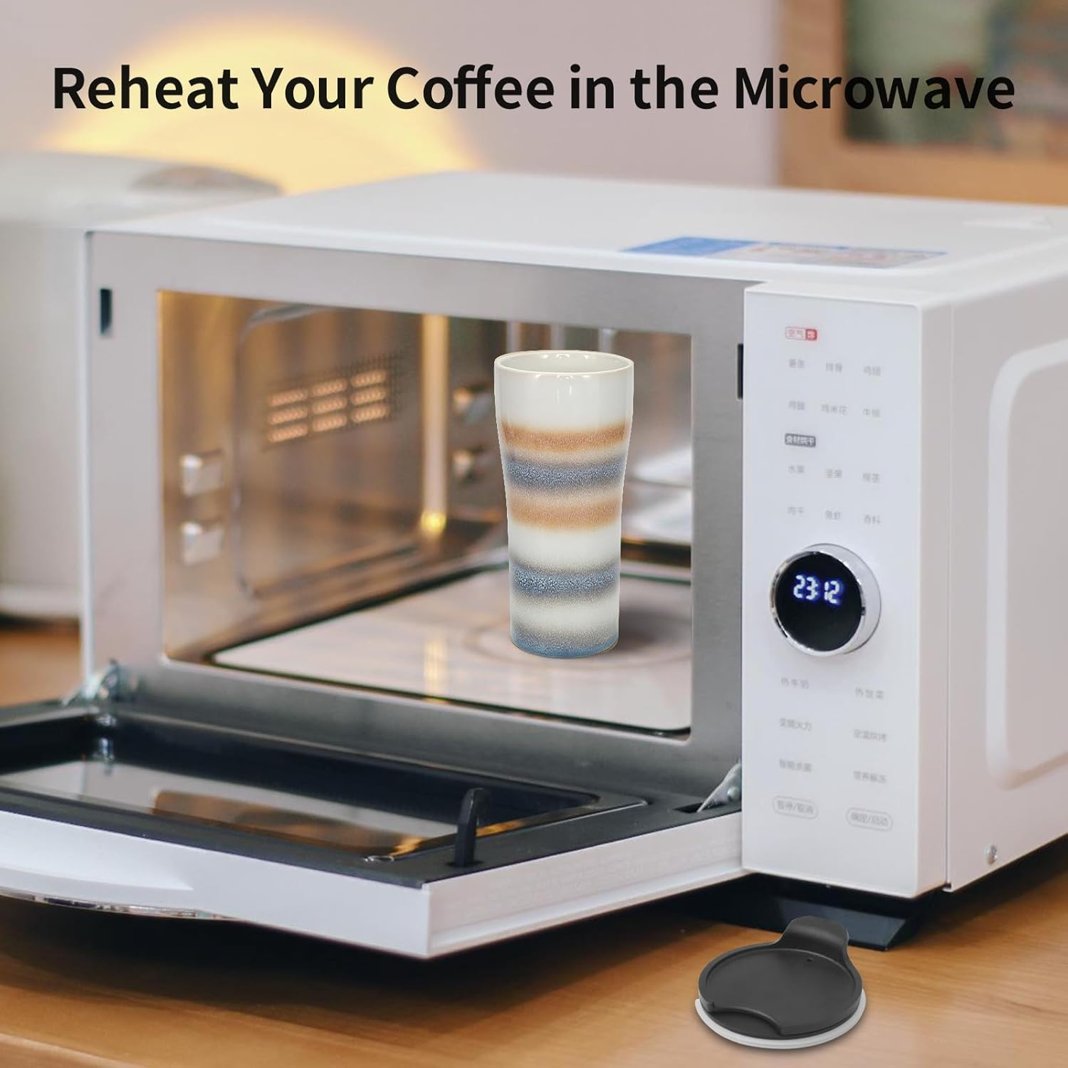 Kopmath Double Wall Ceramic Coffee Mug with Lid, 15Oz Large Travel Coffee Mug, Splash Resistant, Dishwasher Microwave Safe, Fit for Cup Holder, Insulated Cup, Keep Coffee Flavor, Gift - Blue-Orange image number 3