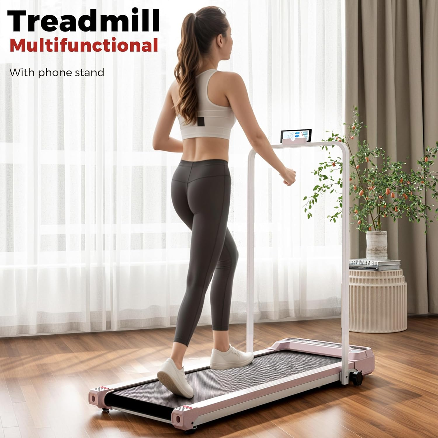Advwin 3 in 1 Walking Pad Treadmill, under Desk Treadmill for Home, Compact Portable Electric Walking Jogging Machine with Shock Absorption|Non-Slip|Led Display|Quiet Motor|120Kg Capacity - Black image number 5