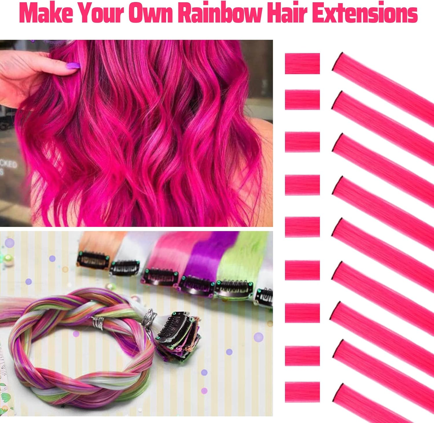 Coloured Hair Extensions Clip in for Girls 22 Inch Colourful Straight Hair Extensions for Party Highlights Hair Accessories Hairpieces for Children Women (10 Pieces Peach Pink) - Blonde image number 3