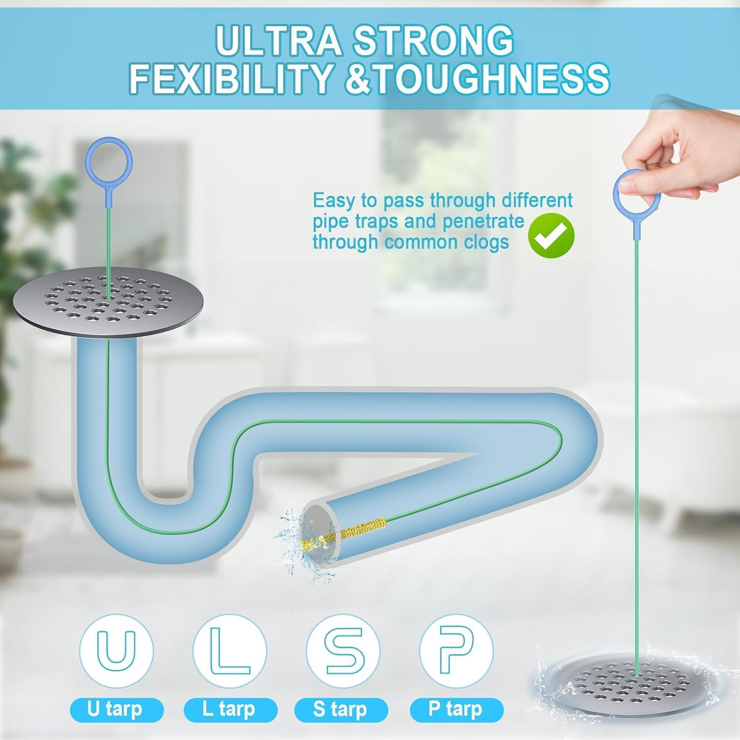 35 Inch Drain Snake Sink Unblocker Tools(5 Pack), Unbreakable Metal Drain Cleaners and Unblockers, Long/Flexible/Thin Hair Clog Remover to Unclog Bathroom Sink, Tub, Shower image number 5