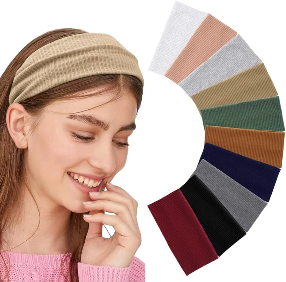 Wide Headband Women for Women,10Pcs Non Slip Thick Headbands Soft Cotton Boho Head Bands for Yoga Workout Fashion Hair Accessories (One Size) image number 3