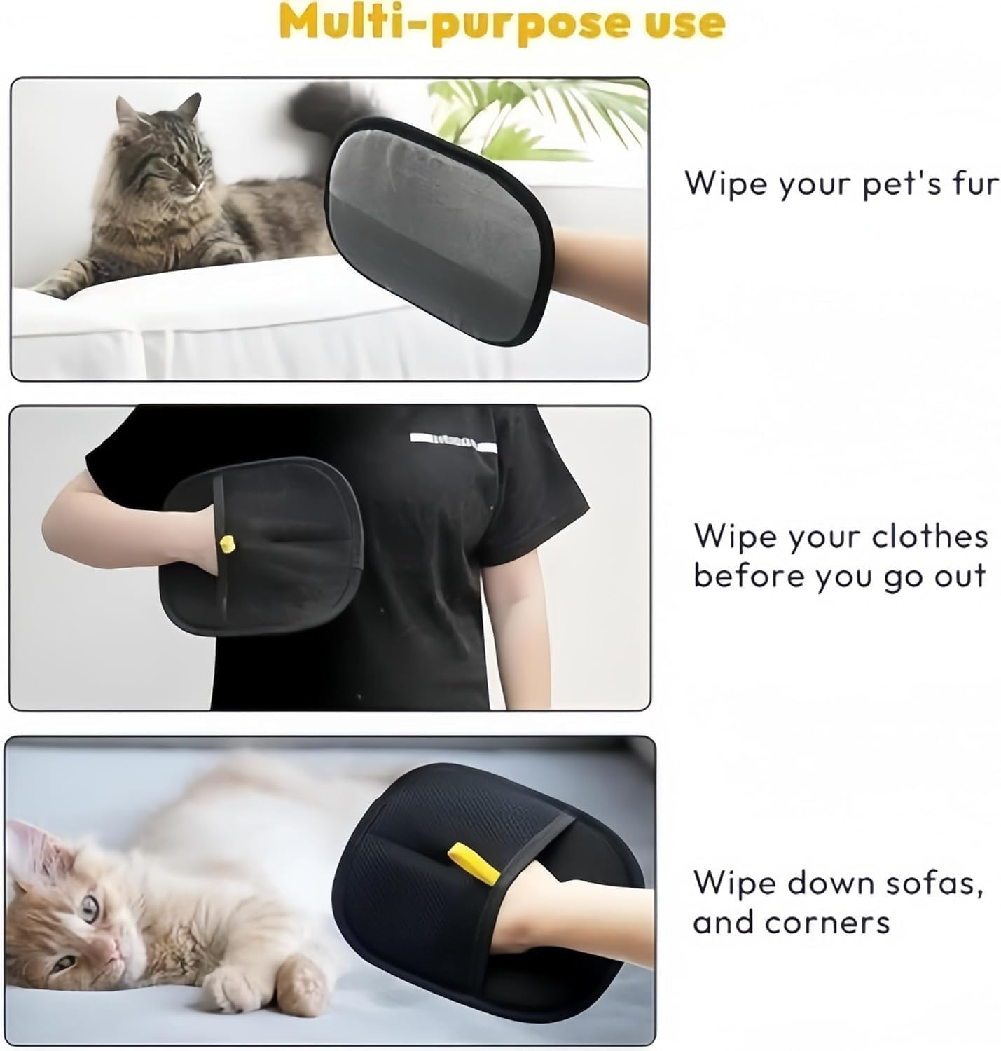 Afeamo Pet Hair Remover, Pet Grooming Gloves, Electrostatic Removal Gloves for Pet Hair, Pet Hair Remover Gloves for Dog Cat, Two-Way Static-Cleaning, Reusable，For Carpet Couch Clothing Furniture image number 3