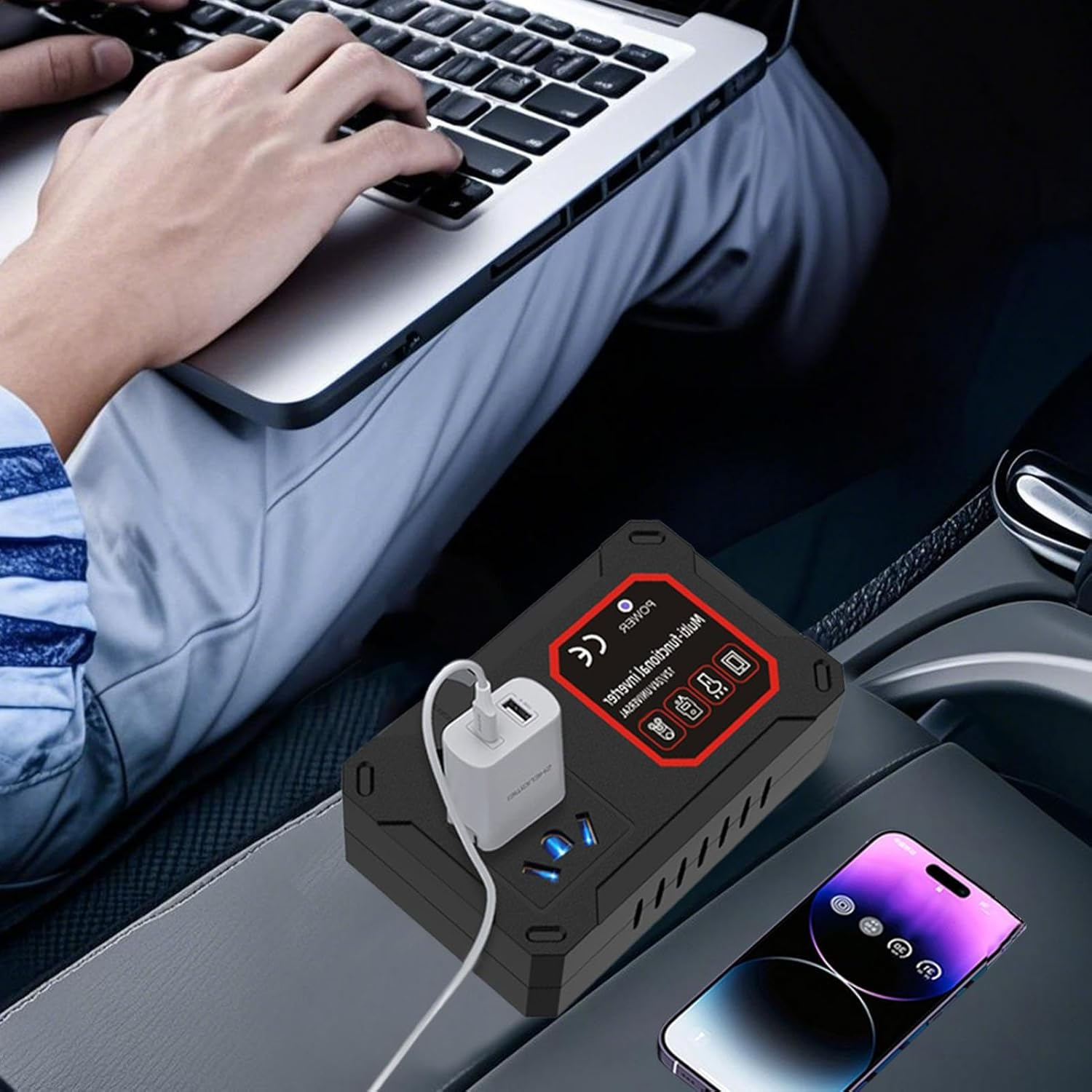 Battery Inverters for Vehicles | Vehicle Adapter Outlet with Charging Port,Versatile Road Trip Plug-In Charger Adapter for Cell Phones, Drones image number 6