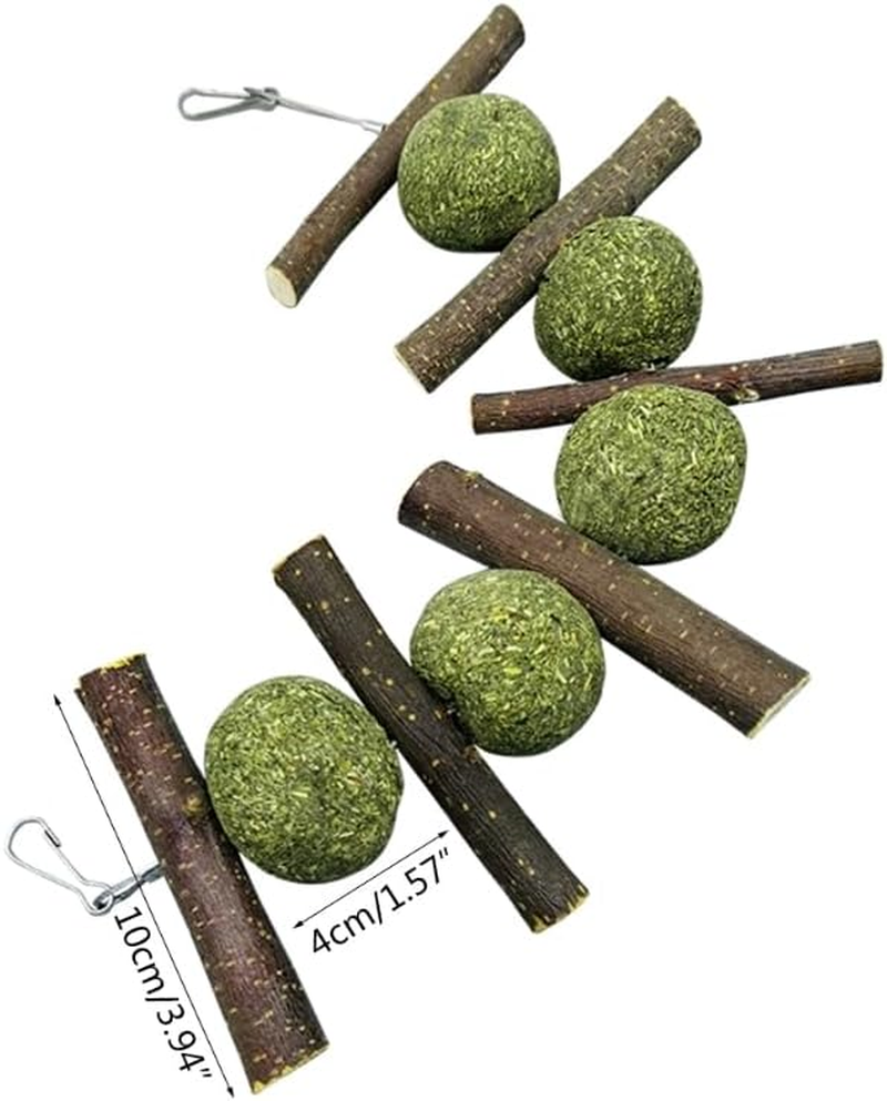 Bunny Chew Toy for Teeth Natural for Hay Treats Wood Sticks Grass Balls Cage for Rabbit Chinchilla Hamster Guinea image number 5