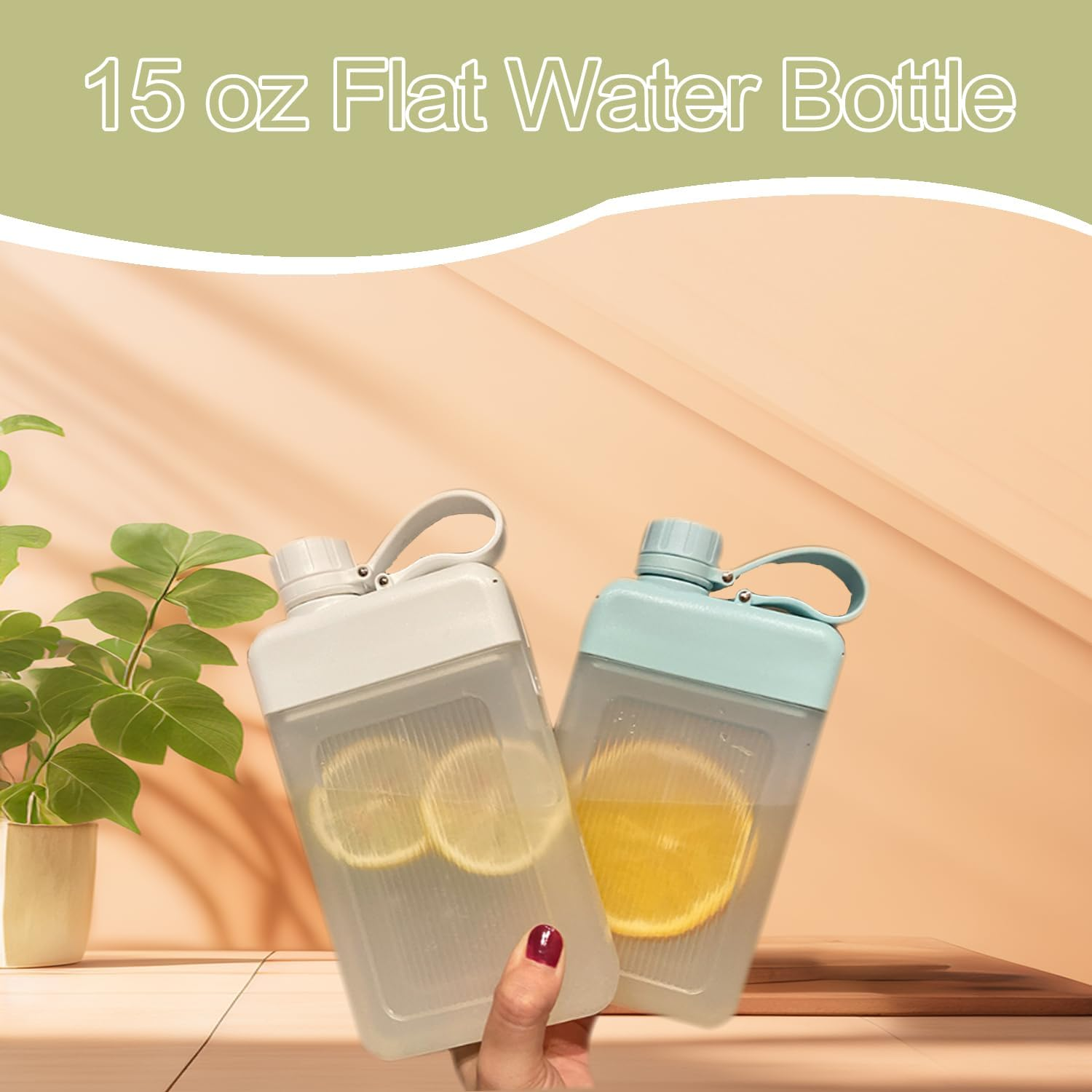 Hysagtek 3-Pack 15Oz Leak-Proof Flat Square Water Bottles - Stylish & Portable for Sports, Fitness, Camping, Hiking, Cycling (White, Pink, Green) image number 6