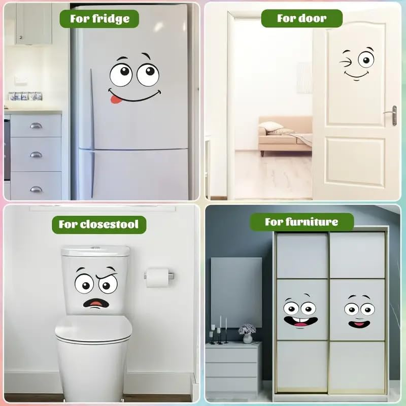 Leanockesa 10Sheets Bin Stickers Adhesive Cartoon Expressions Dustbin Sticker Decorative Wall Stickers Eyes and Mouth DIY Large Decal for Fridge Bins Wall, Indoor Outdoor(6Pc Expressions + 4Pc Logo) image number 1