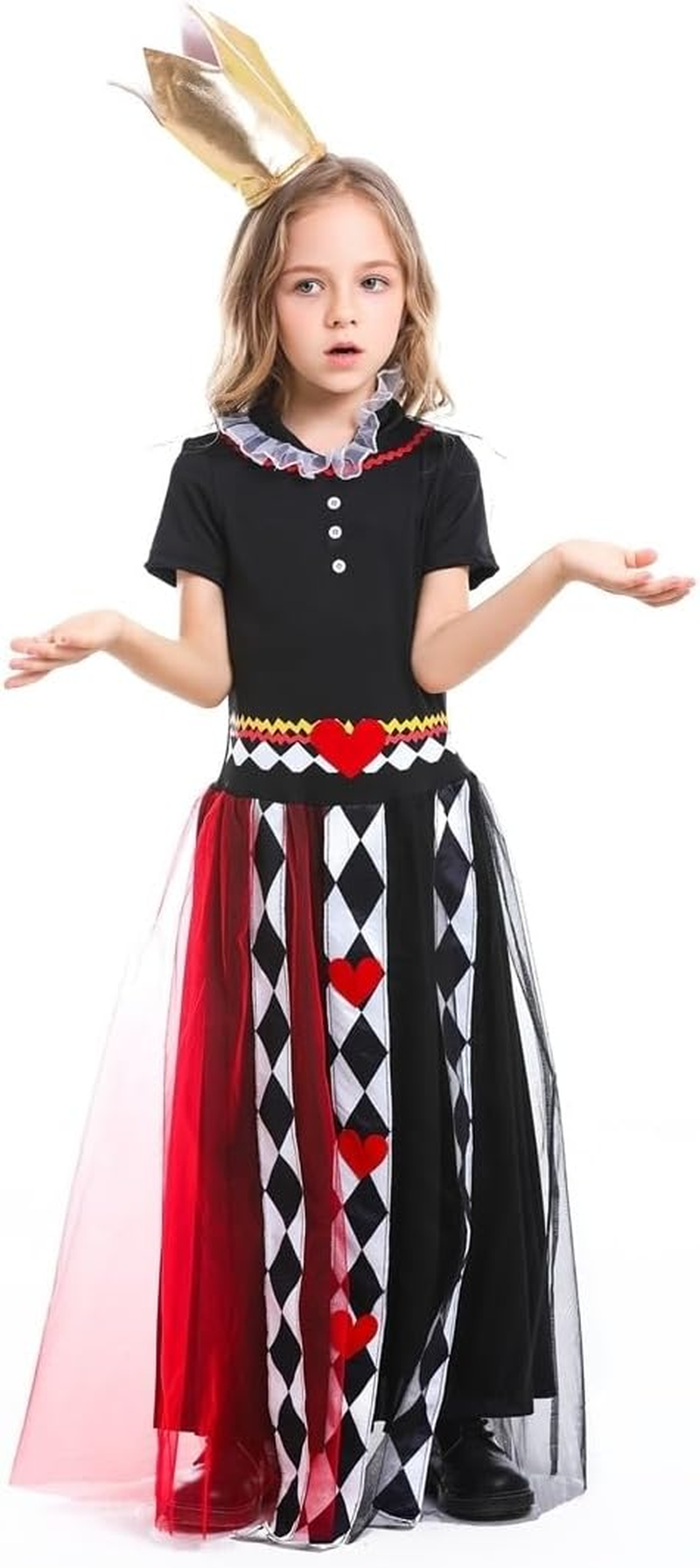 Costume Bay Girls Queen of Hearts Alice in Adventure Book Week Cosplay Party Costume Enchanted Kids Dress Themed Costume Imaginative Play Royal Birthday Girls image number 4