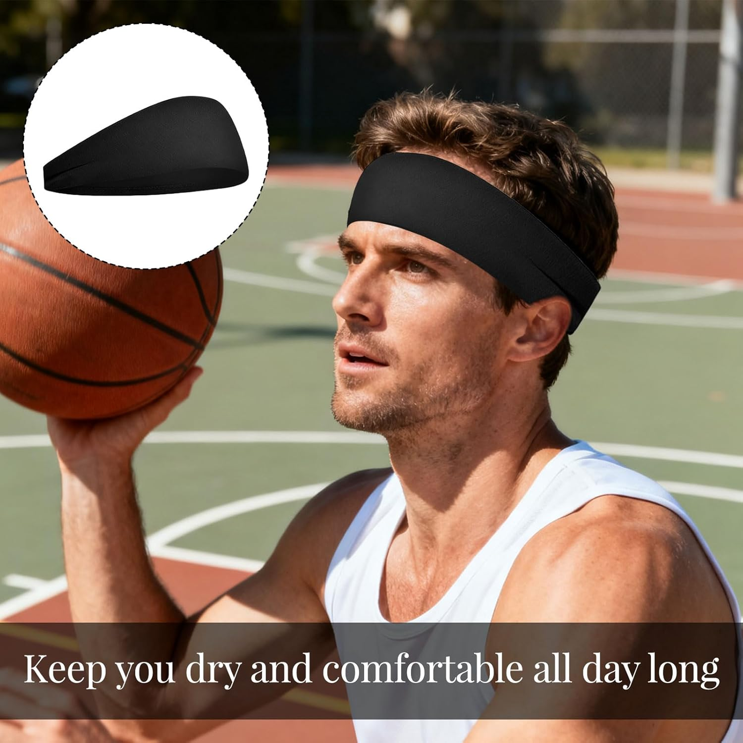 Headbands for Women and Men, 6 Pcs Sports Headband, Elastic Athletic Sweat Band, Hair Band for Men, Workout Headband, Non-Slip Wide Yoga Headband, Black Headband for Running, Cycling, Basketball image number 4