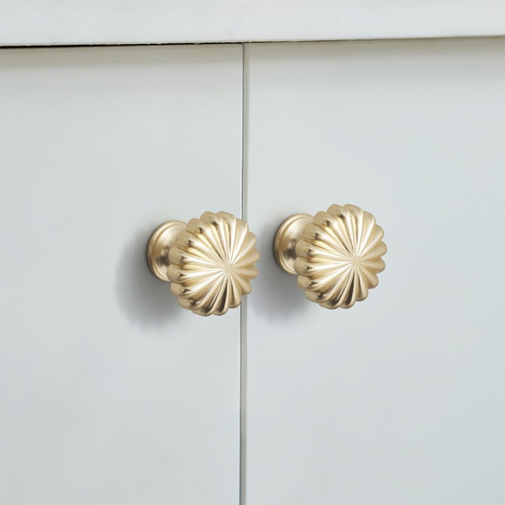10 Pack Gold Cabinet Knobs 1.18" Brushed Gold Drawer Knobs Zinc Alloy Single Hole Pulls for Dresser 30Mm Flower Cupboard Handles for Kitchen Wardrobe Bathroom Hardware image number 3
