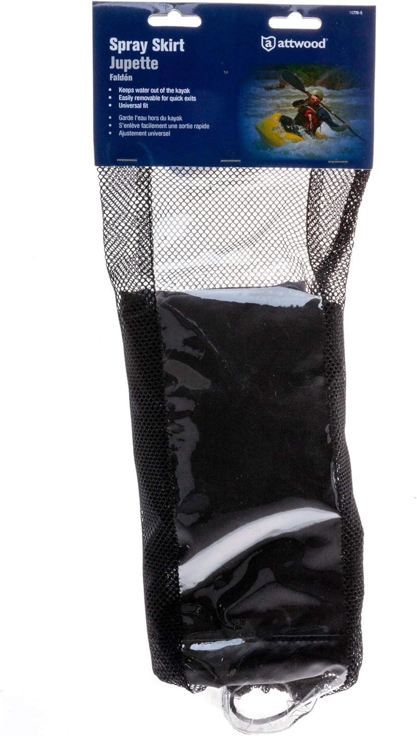 Attwood 11776-5 Kayak Nylon Spray Skirt with Mesh Storage Bag, Black image number 3