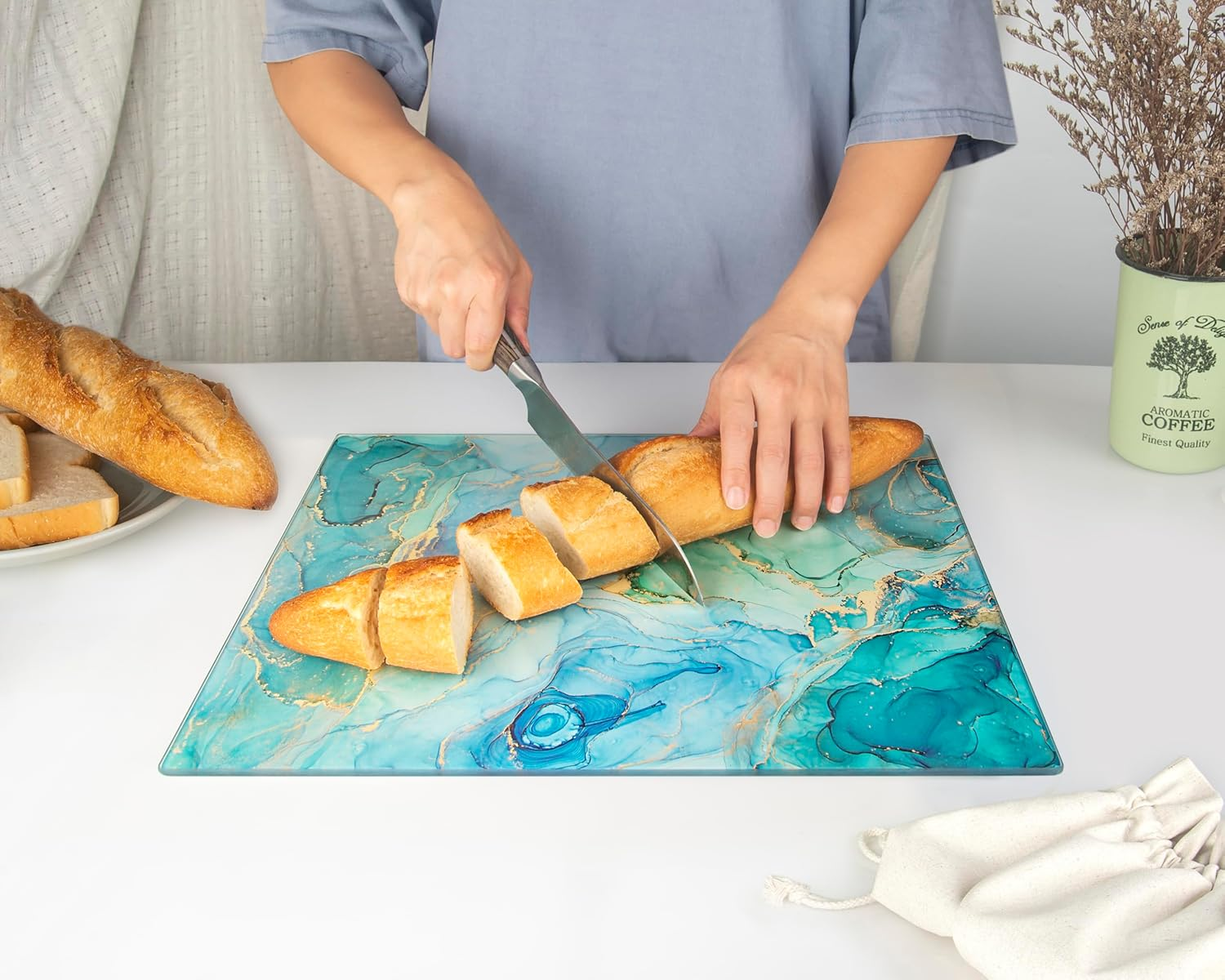 Kitchenville Glass Chopping Board 40X30Cm : Tempered Glass Worktop Savers for Kitchens, Durable, Scratch-Resistant, Heat-Proof - Turquoise Ocean image number 2