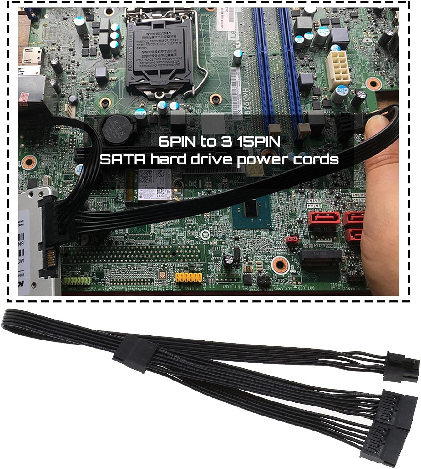 Emsea 6-Pin Male to 3X 15-Pin Female SATA Hard Drive Interface Adapter Power Supply Cable 1007 18AWG Compatible with Corsair Modular Psus image number 4