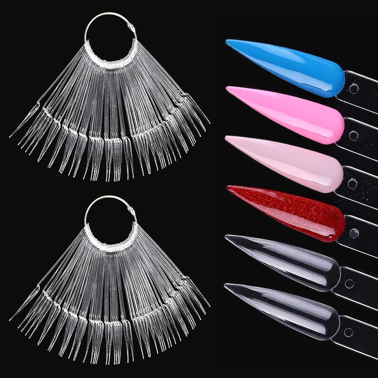 Kzvsiy 100 Pcs Clear Stiletto Nail Swatch Sticks with Rings, Transparent Pointed Nail Display Tips for Polish Color Samples, Manicure Practice Board for Salon & Home Use image number 4